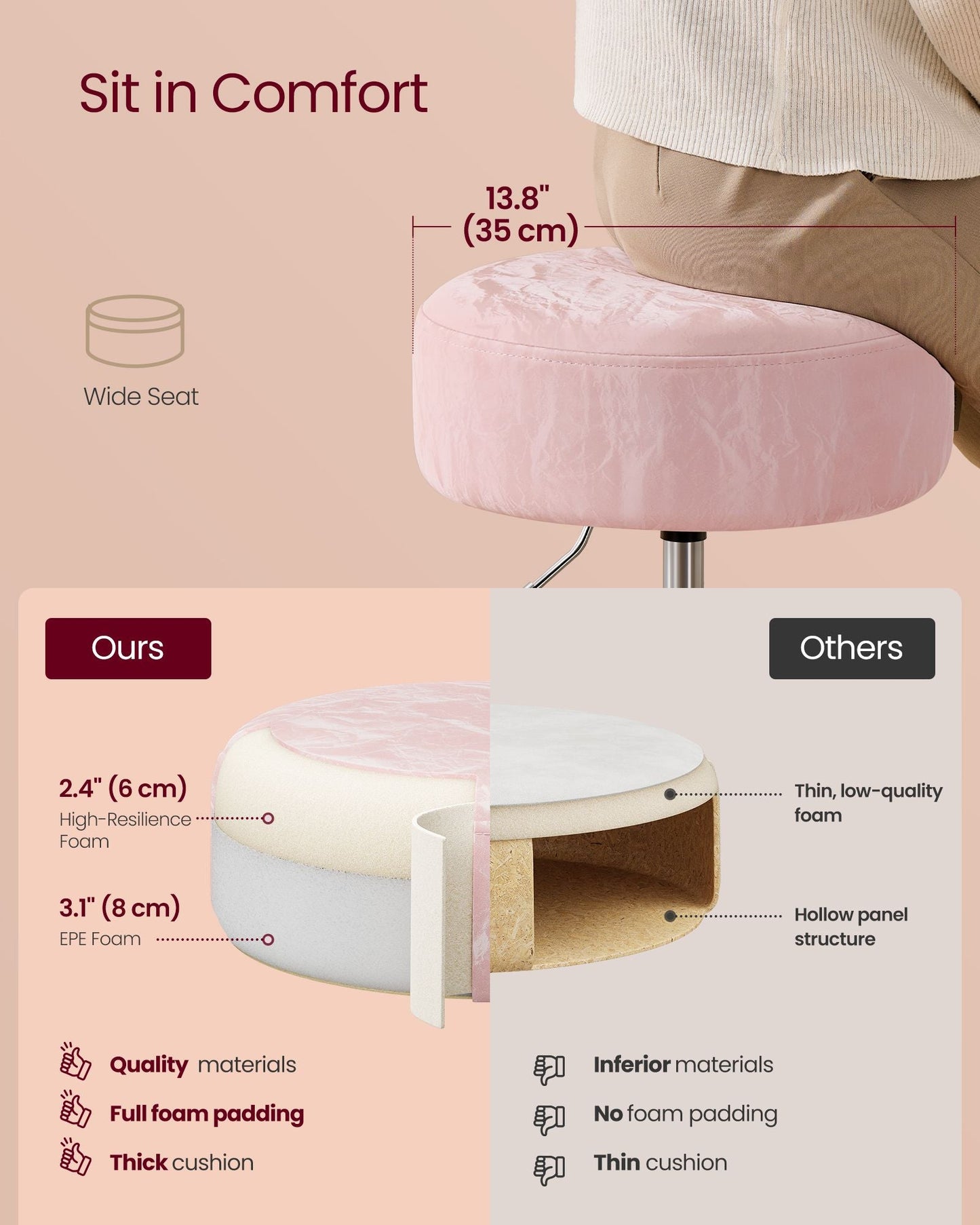 Vanity Stools Set of 2, Makeup Vanity Chairs, Modern, Cream White