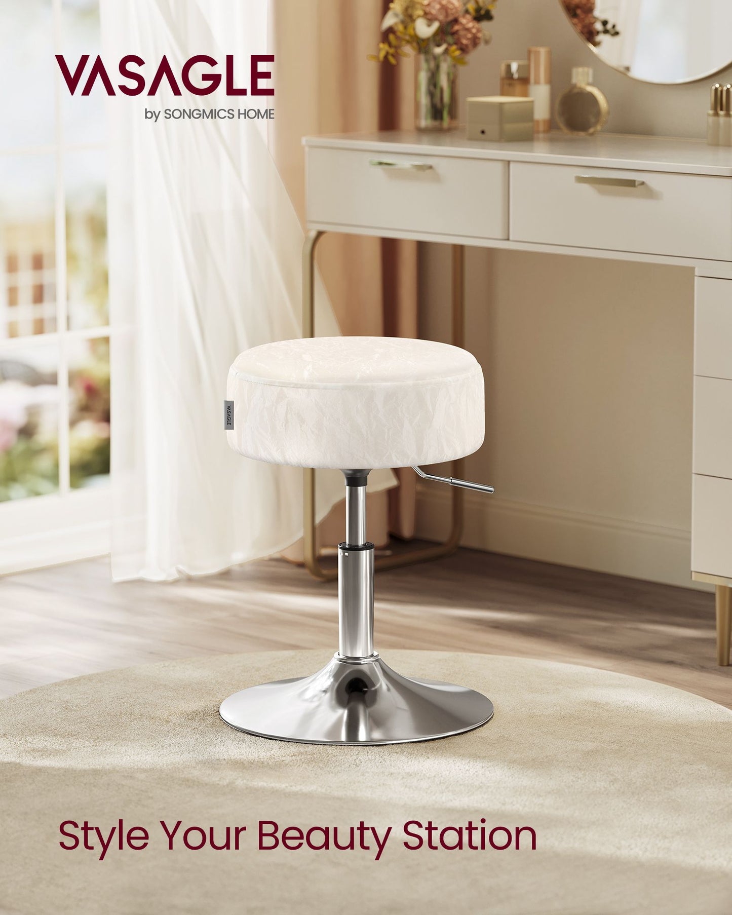 Vanity Stools Set of 2, Makeup Vanity Chairs, Modern, Cream White