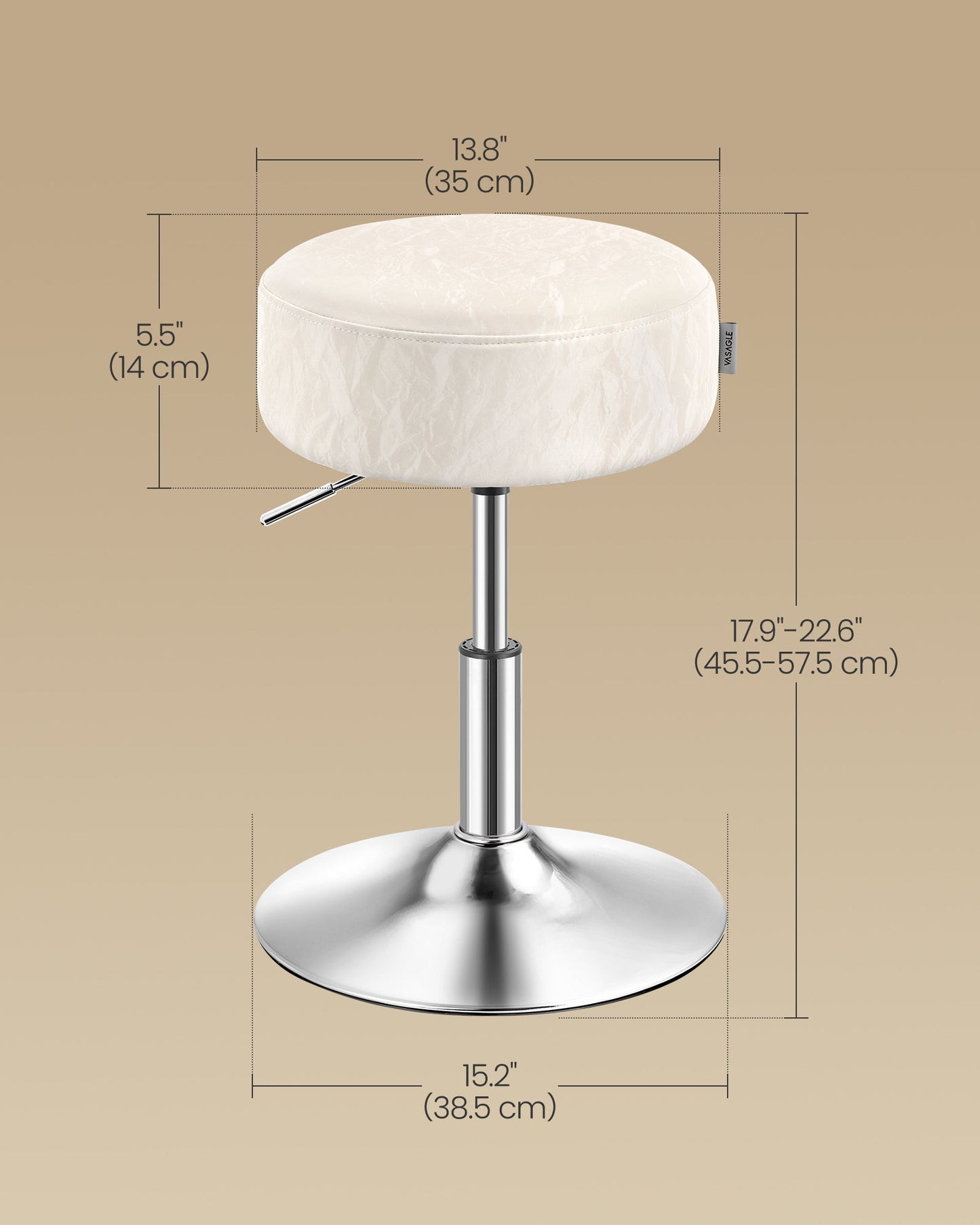 Adjustable Vanity Stool, Makeup Vanity Chair, Cream White