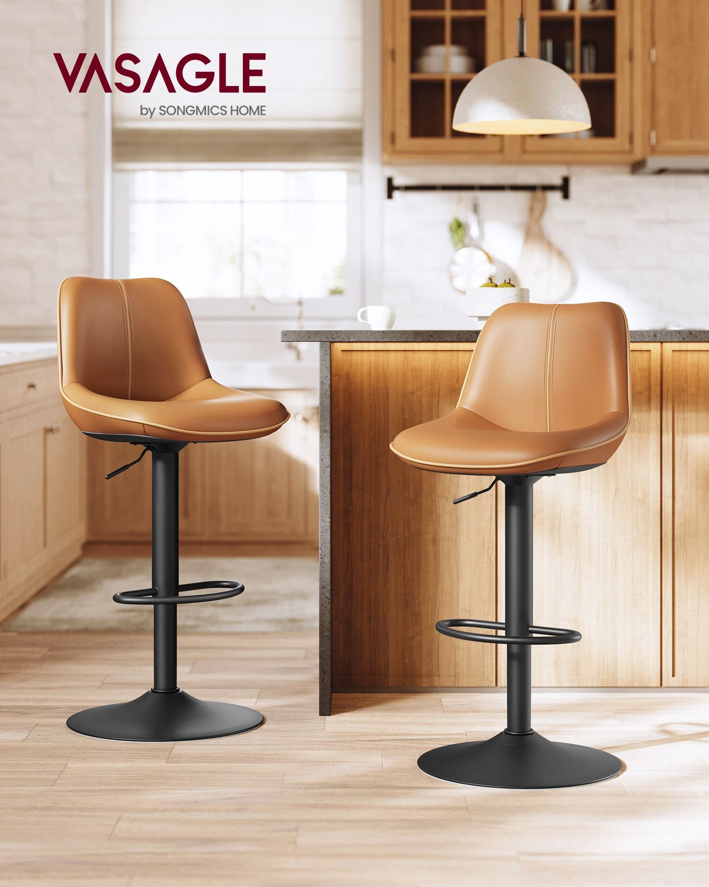 Bar Stools Set of 2, Adjustable Height Swivel Barstools, Ink Black