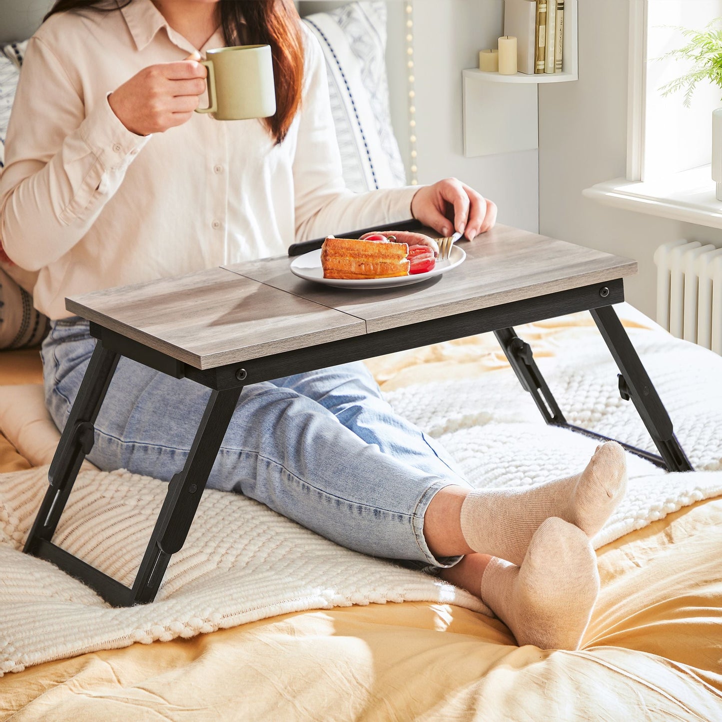 Laptop Desk for Bed or Sofa with Adjustable Tilting Top
