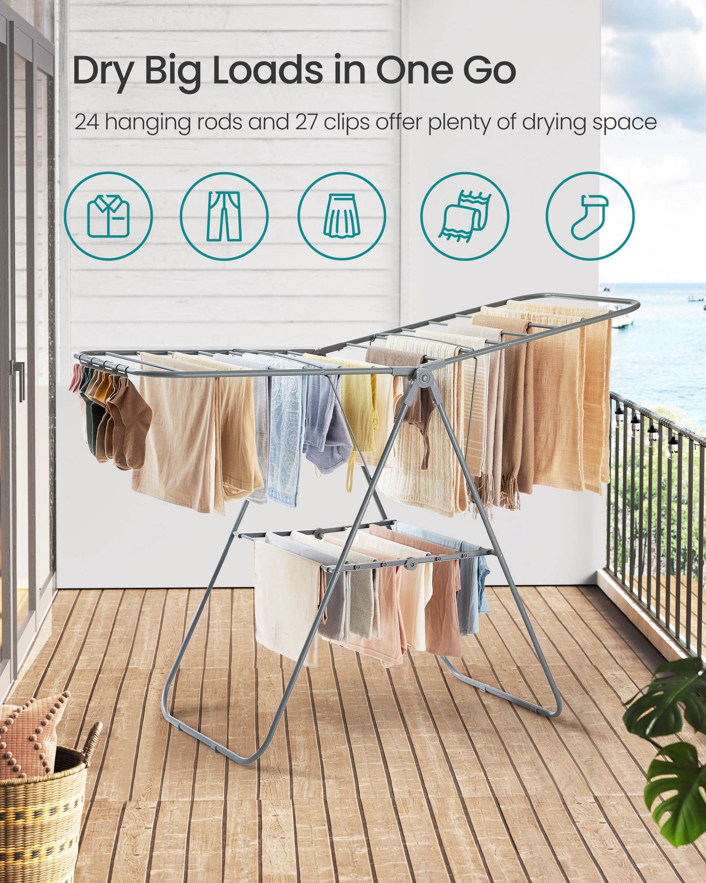 Clothes Drying Rack with Sock Clips
