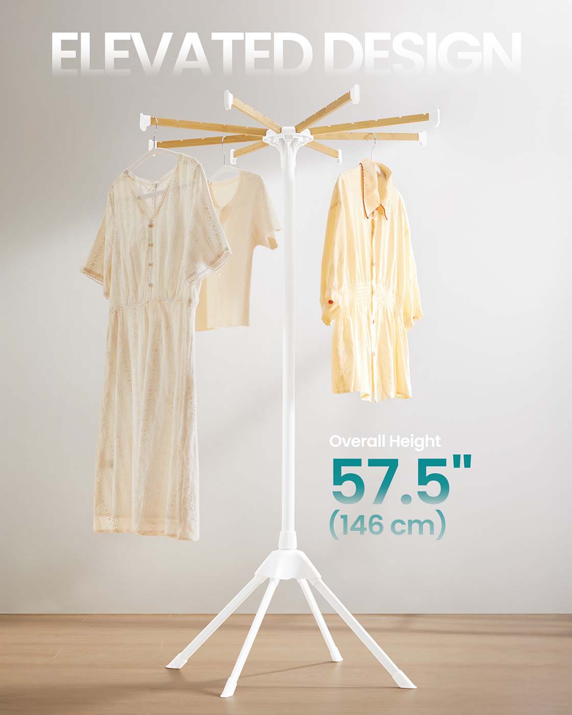 Foldable clothes drying rack with bamboo rods for indoor laundry
