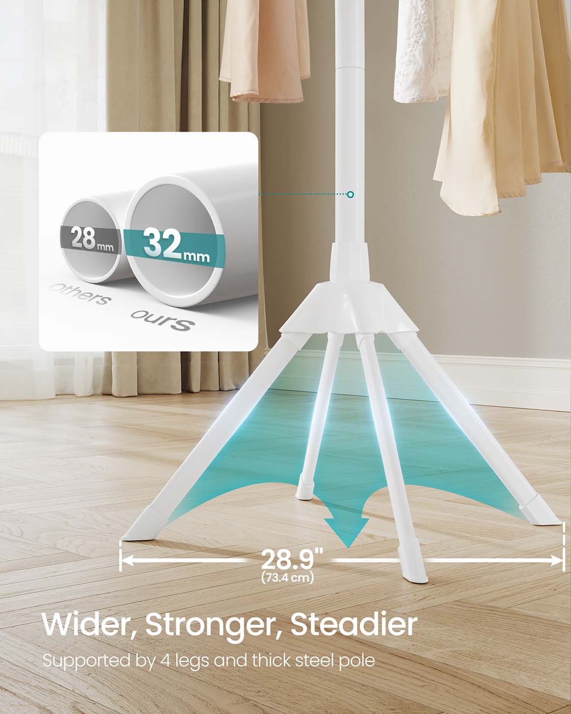 Clothes Drying Rack 2-Tier, with Bamboo Hanging Rods, White and Natural