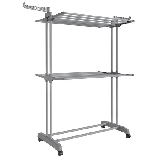 Clothes Drying Rack 3-Tier, Foldable Laundry Drying Rack 148 cm Tall, Stainless Steel, Rolling Laundry Horses