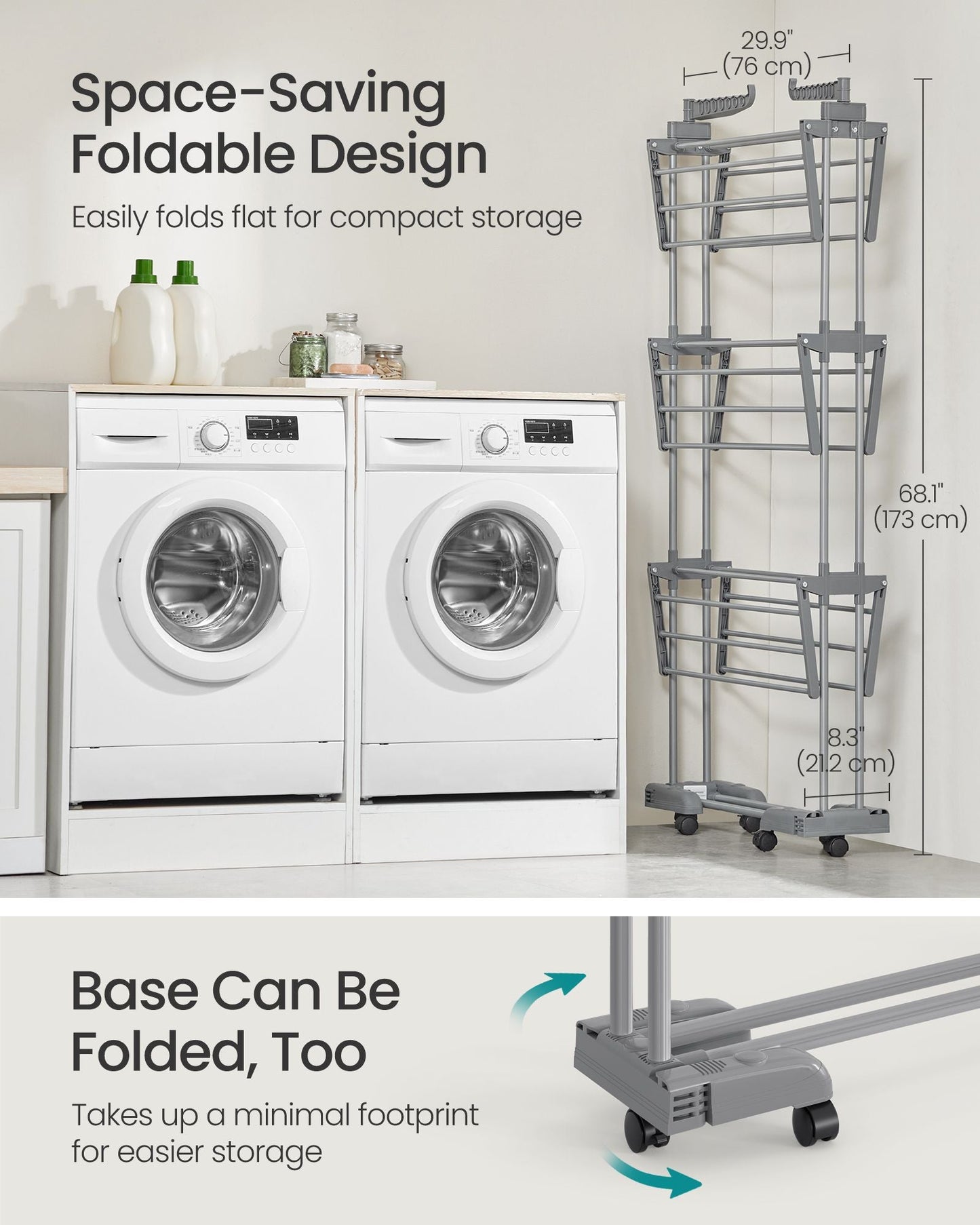 Clothes Drying Rack 4-Tier, Foldable Laundry Drying Rack 173 cm Tall