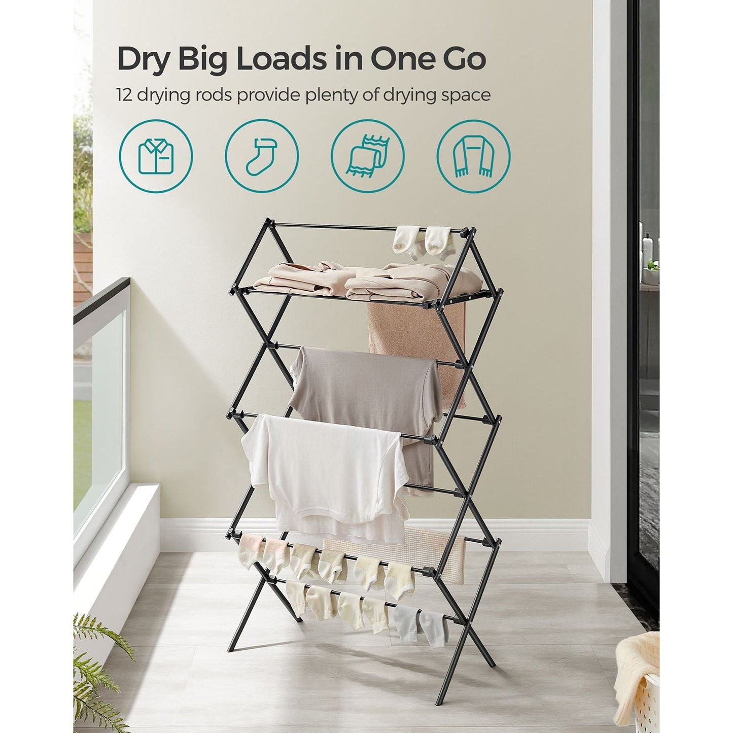 Foldable Clothes Drying Rack with Steel Frame