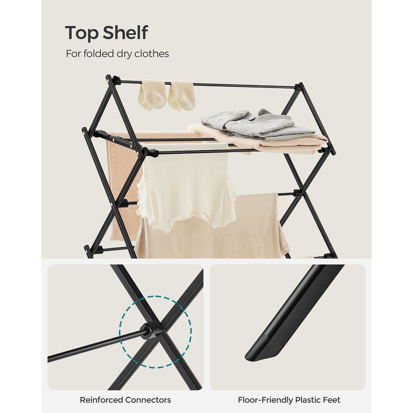 Foldable Clothes Drying Rack with Steel Frame