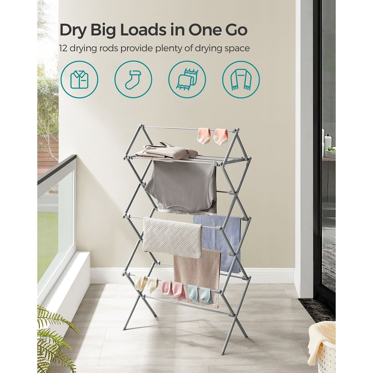 Foldable Clothes Drying Rack with Steel Frame