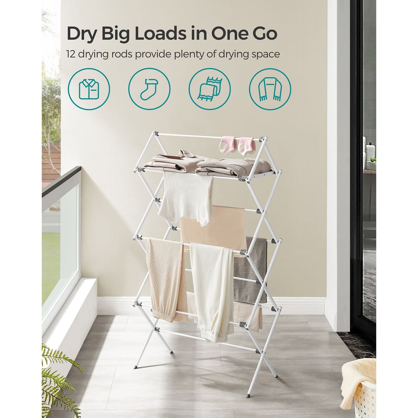 Foldable Clothes Drying Rack with Steel Frame