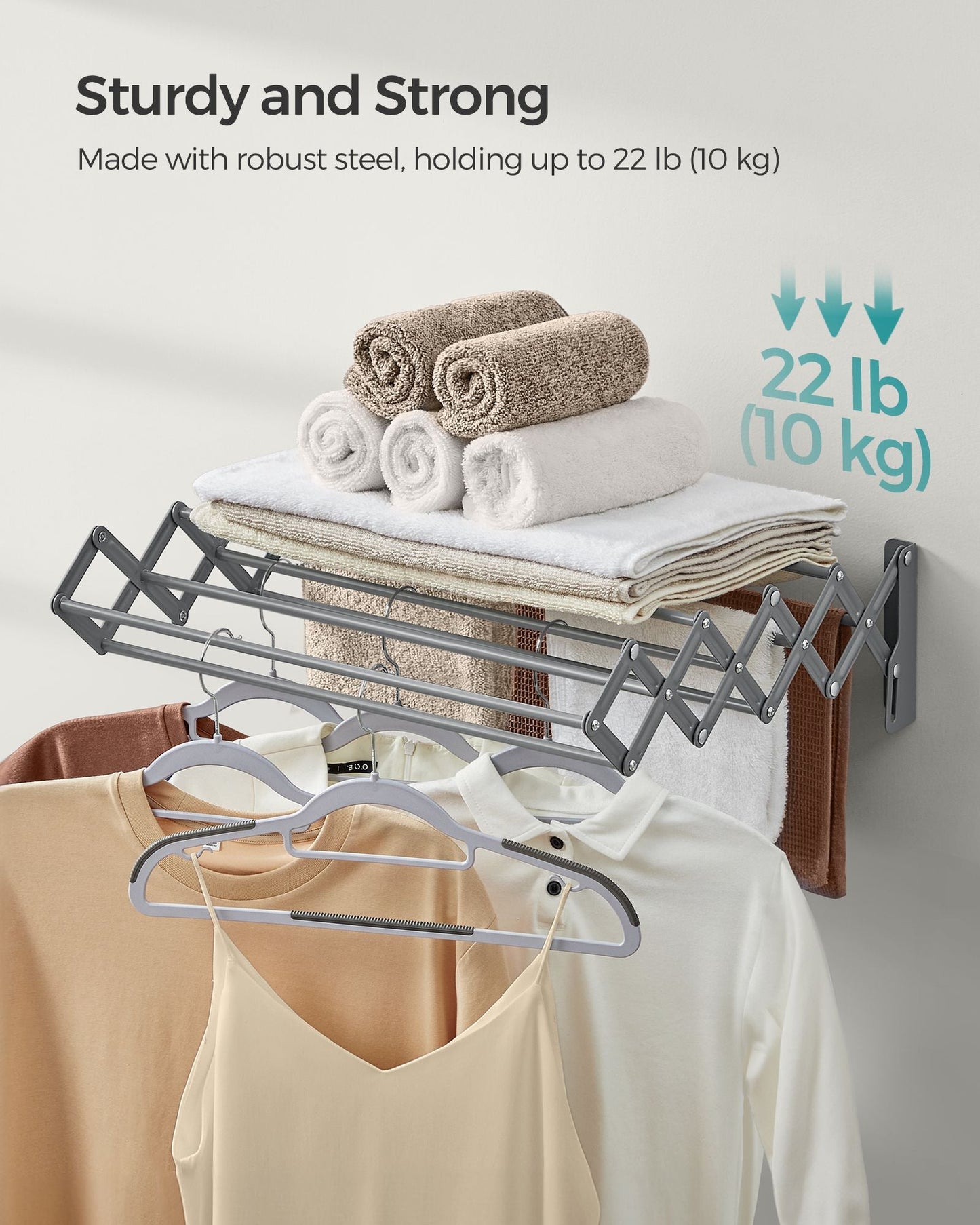 Wall-Mounted Expandable Steel Clothes Drying Rack with 9 Rods