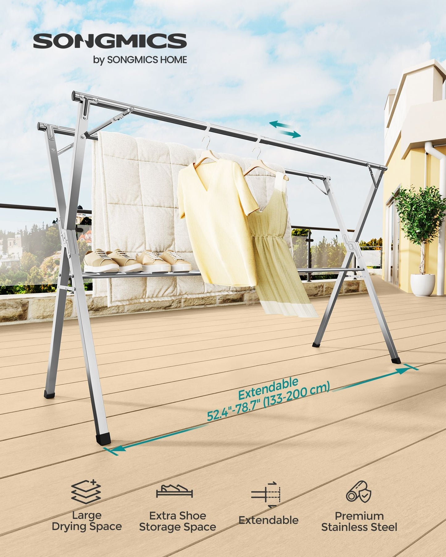 Extendable and Foldable Clothes Drying Rack
