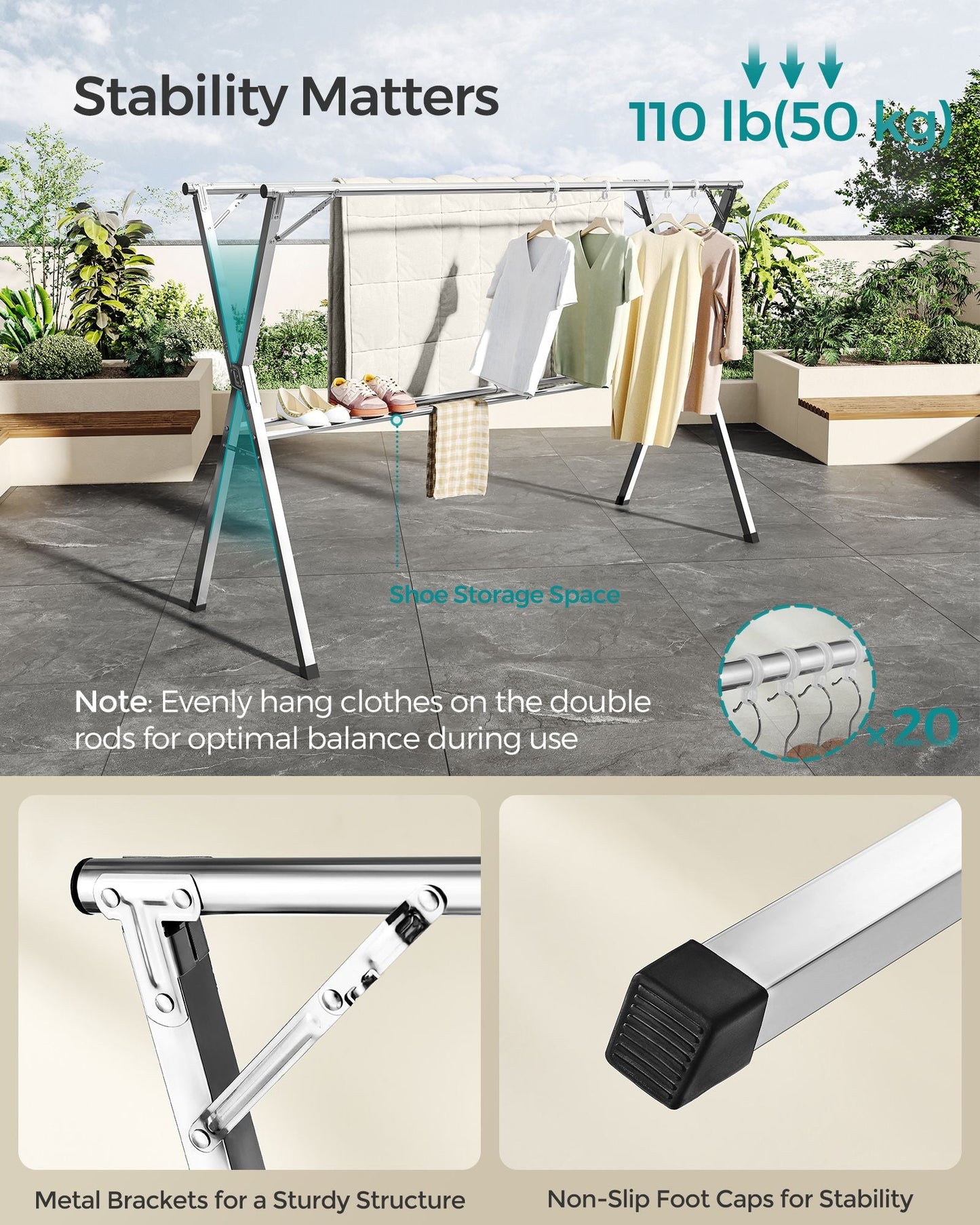 Extendable and Foldable Clothes Drying Rack