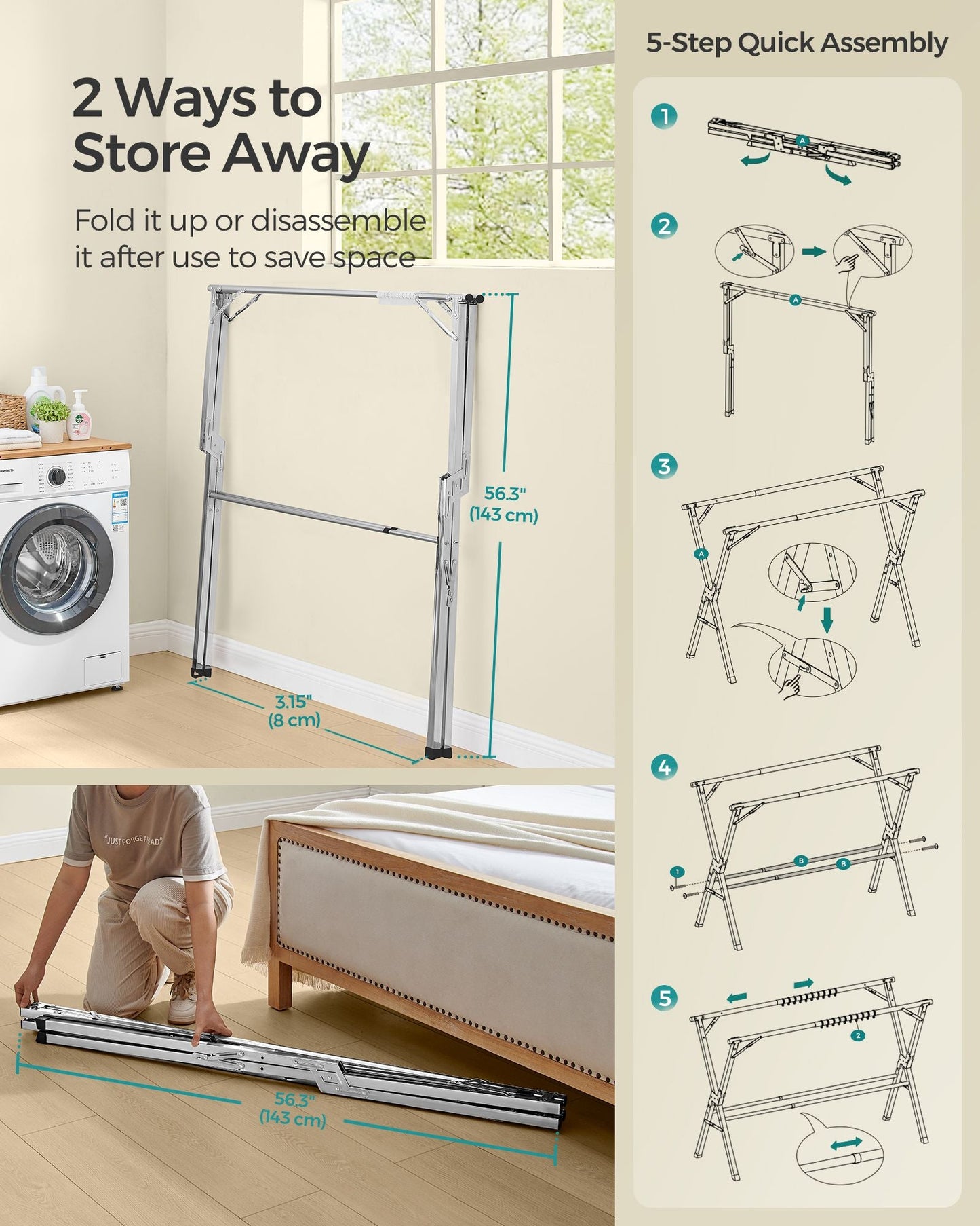 Extendable and Foldable Clothes Drying Rack
