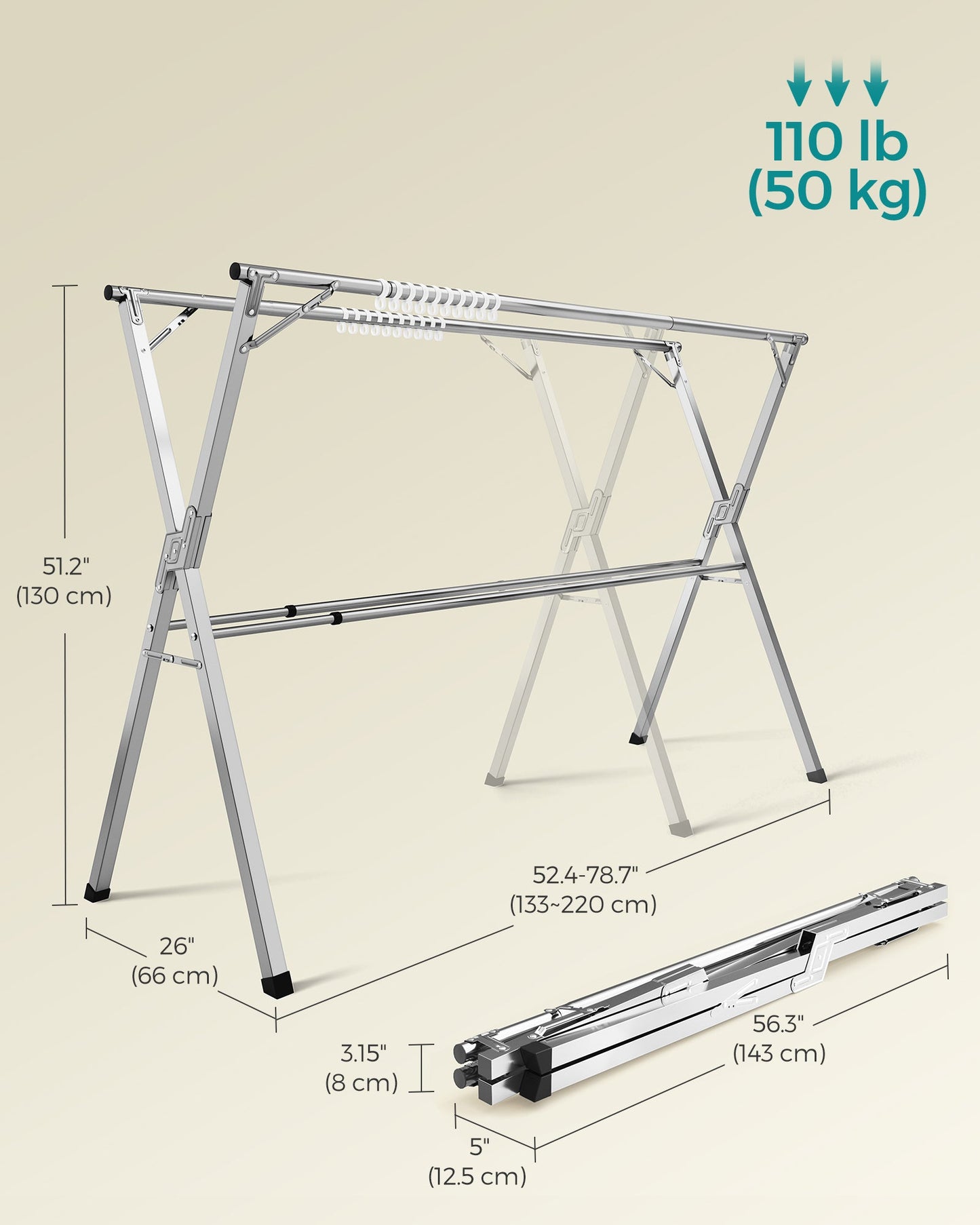 Extendable and Foldable Clothes Drying Rack