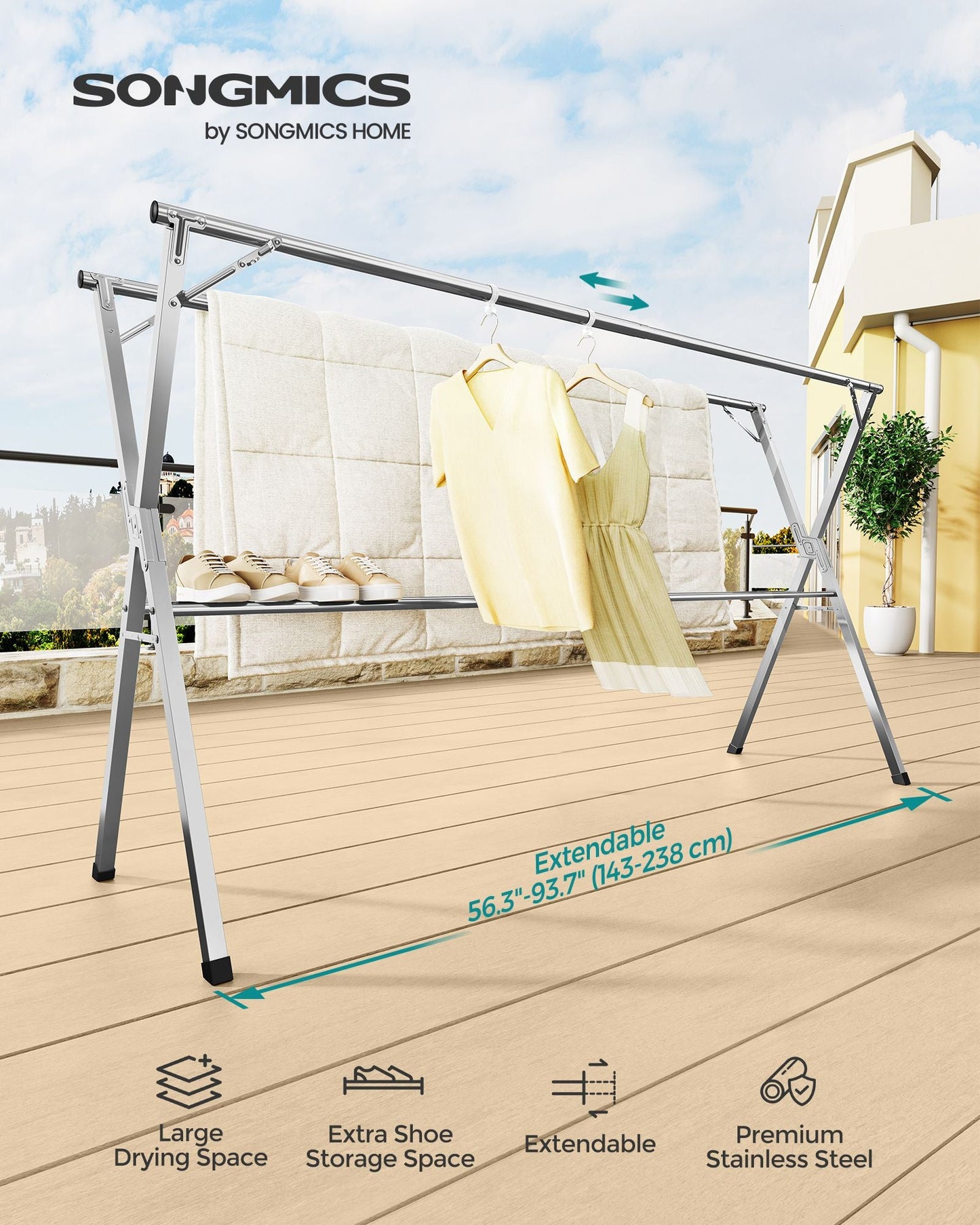 Extendable and Foldable Clothes Drying Rack