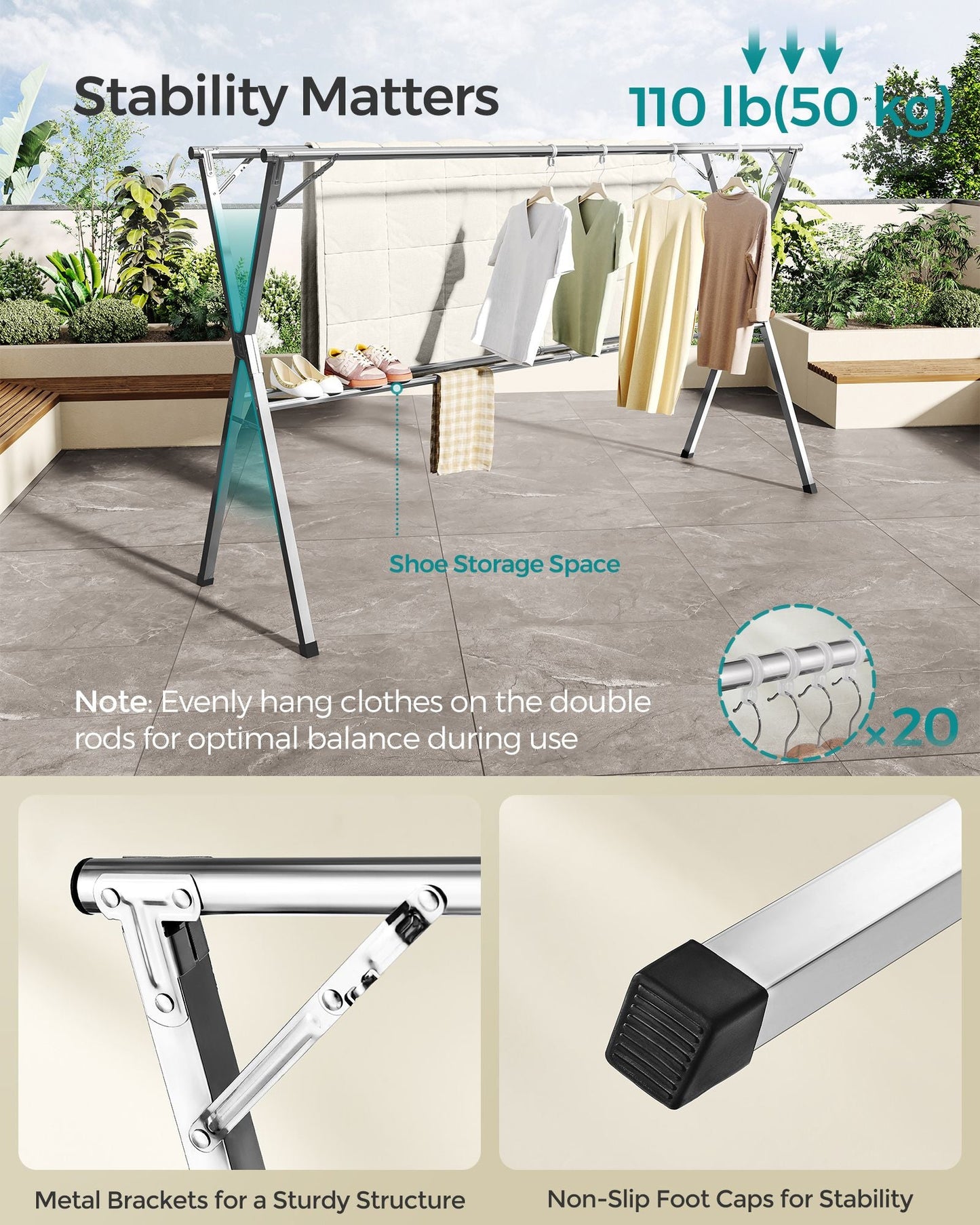 Extendable and Foldable Clothes Drying Rack