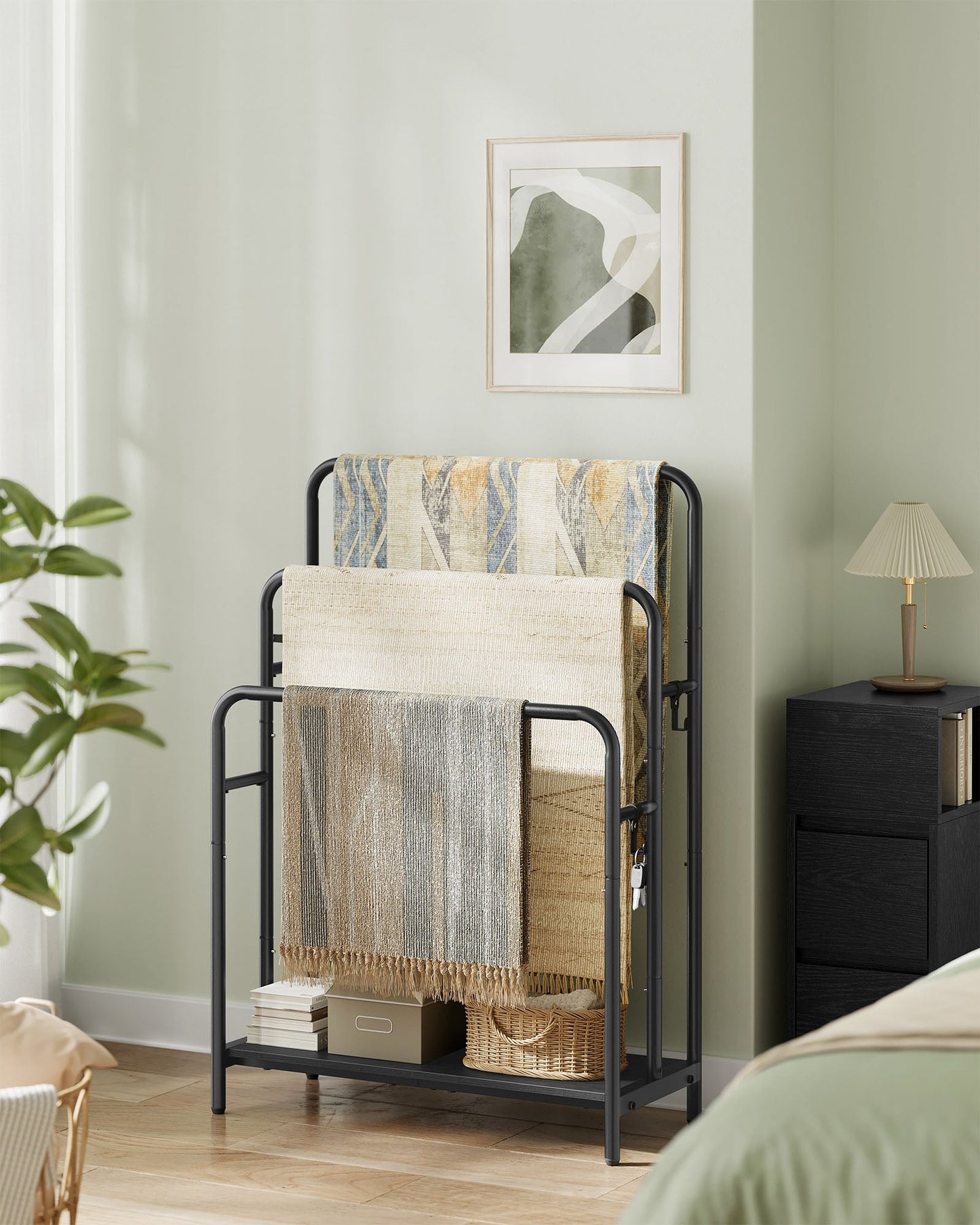 3-Tier Blanket Holder with Storage Shelf