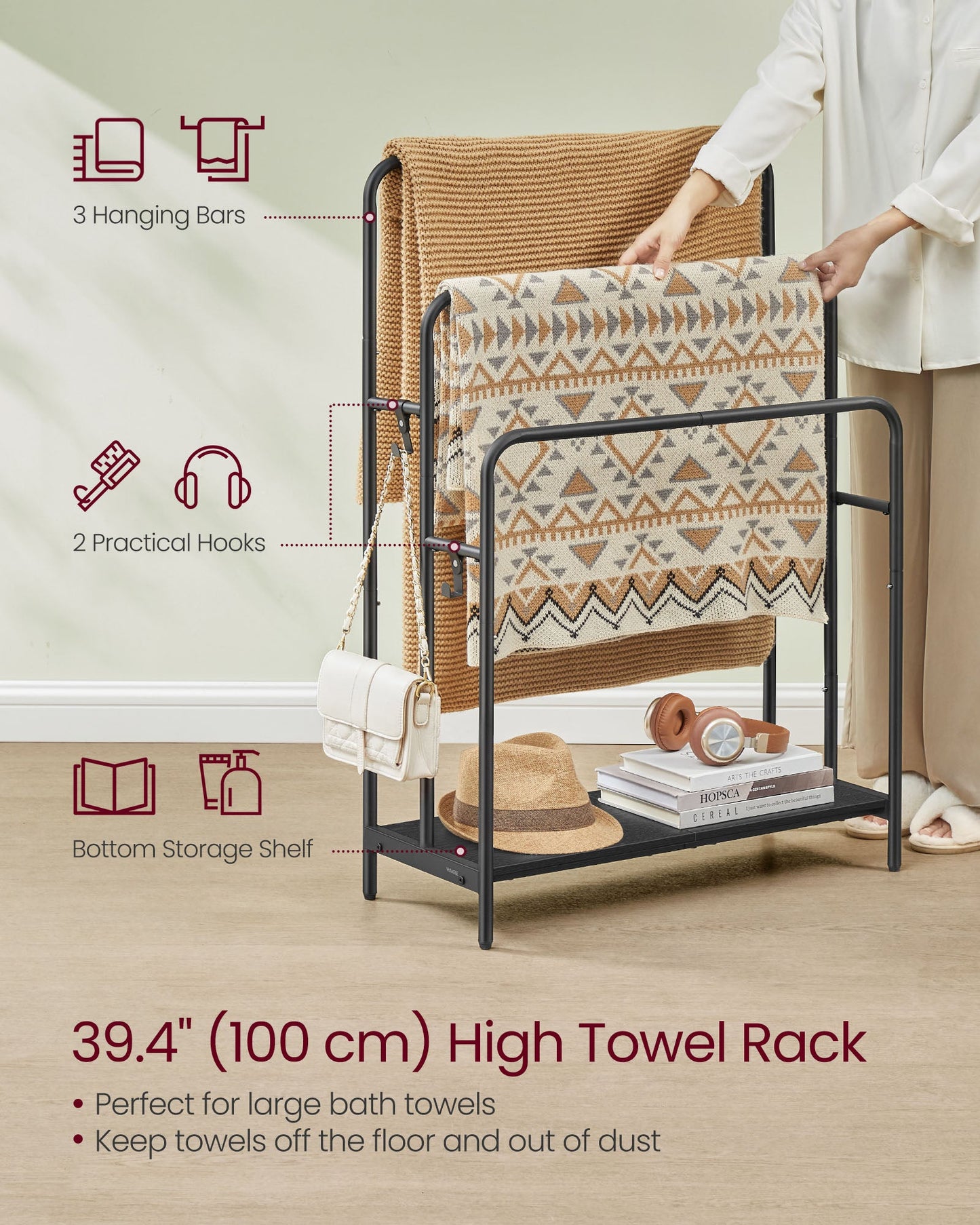 3-Tier Blanket Holder with Storage Shelf