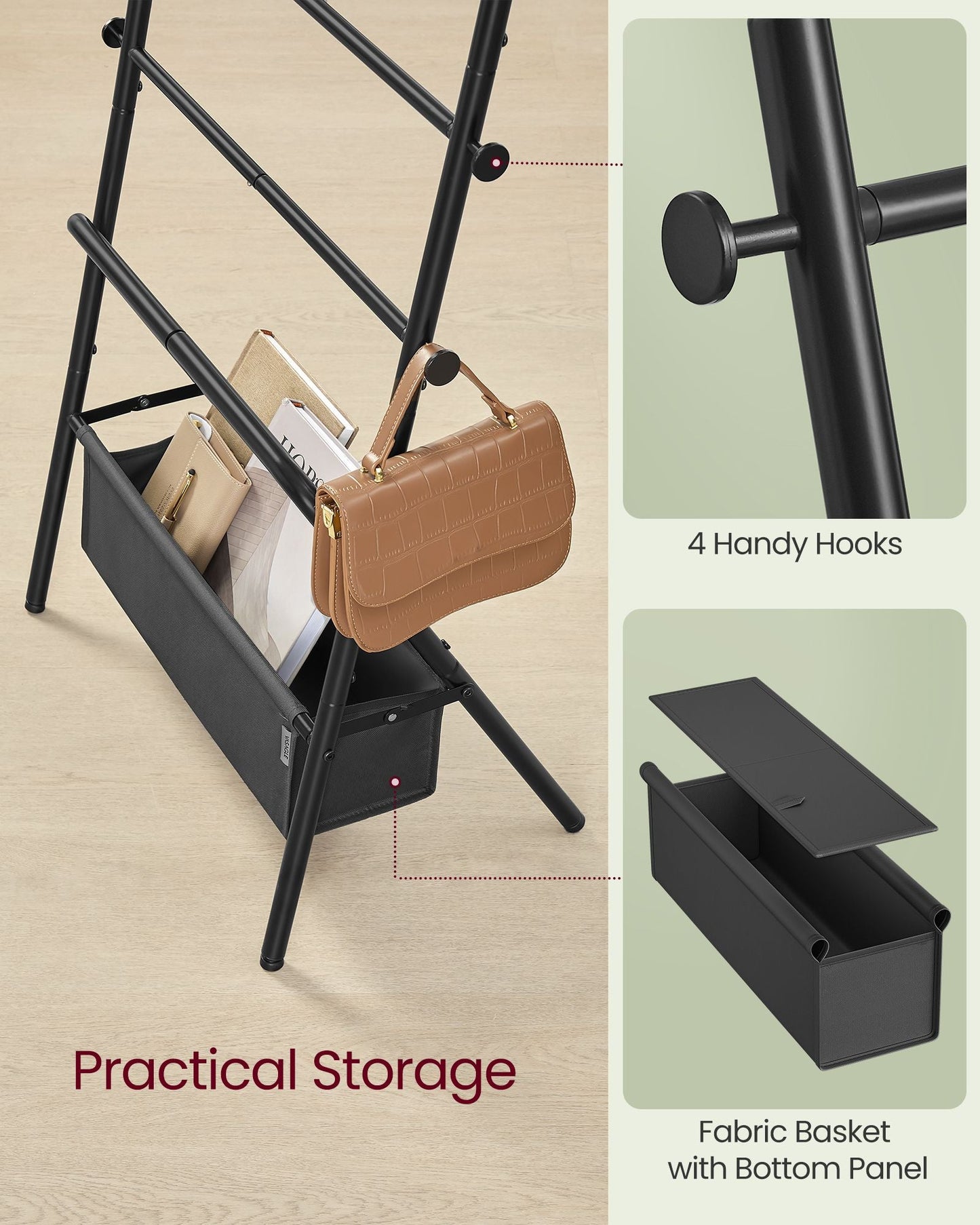 Freestanding Towel Rack with 4 Hooks