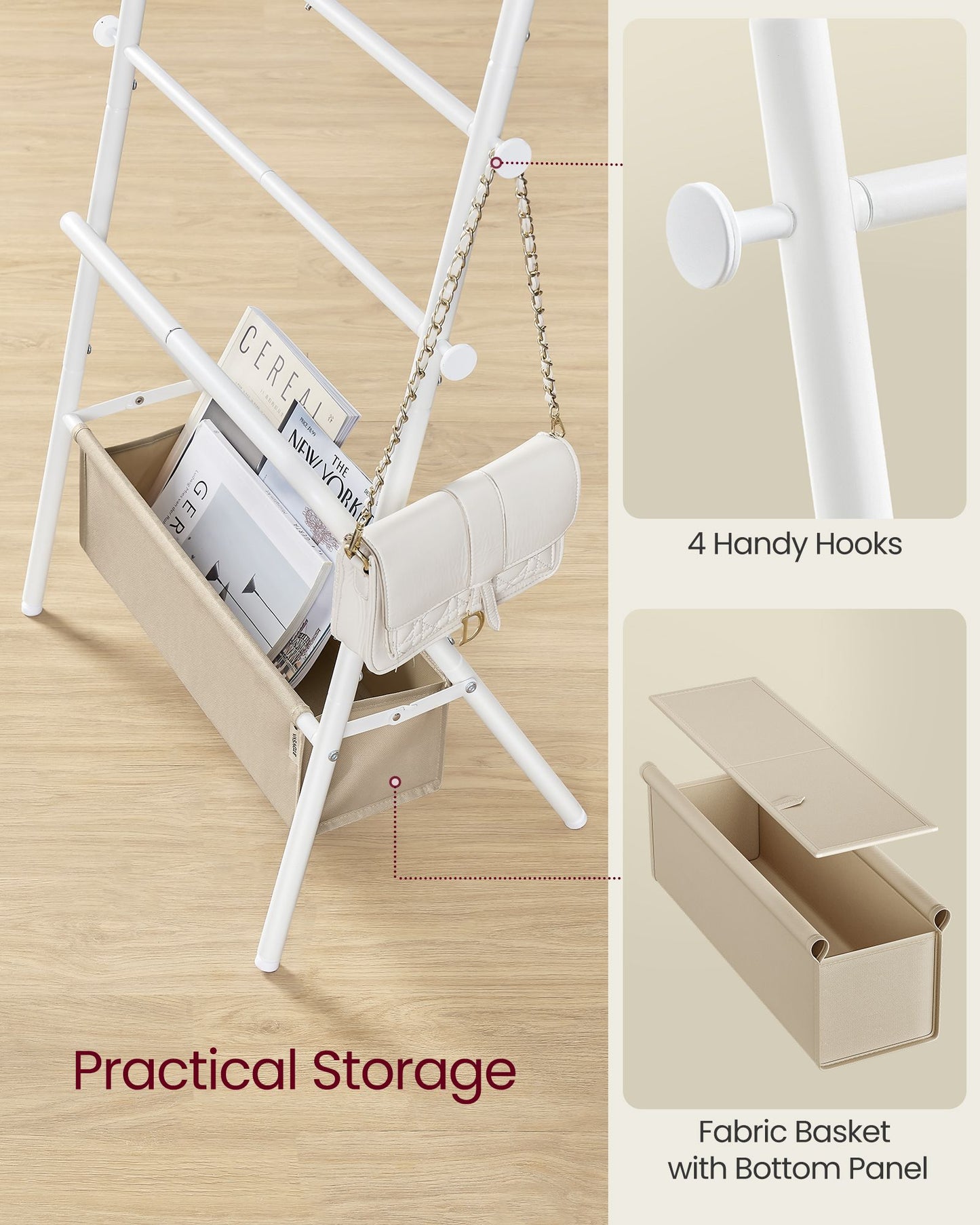 Freestanding Towel Rack with 4 Hooks