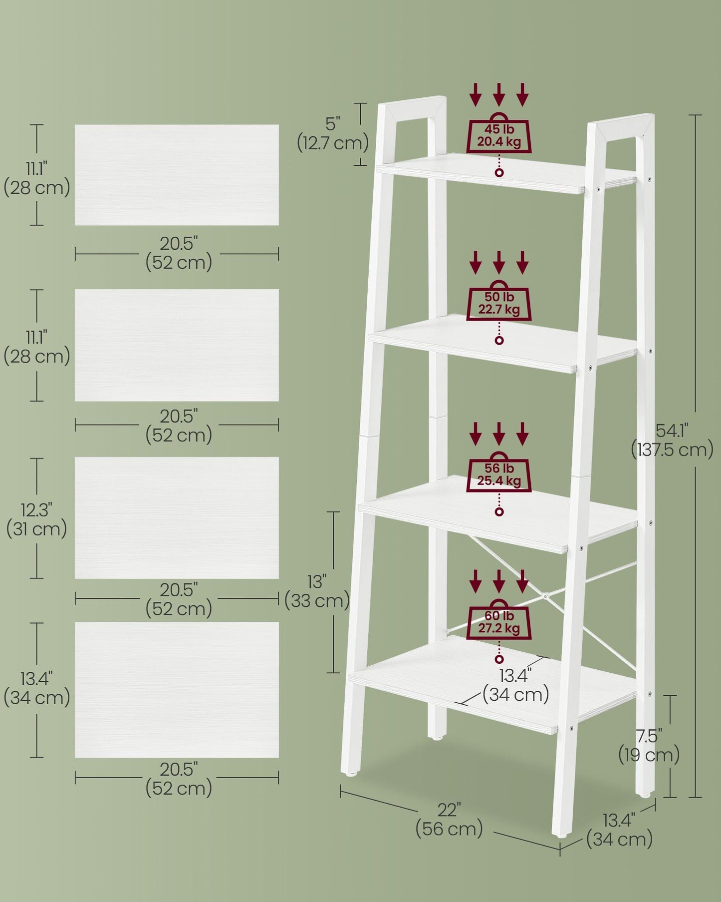 4-Tier Ladder Shelf with Steel Frame