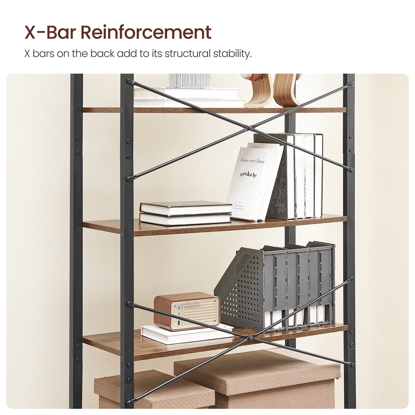 6-Tier Tall Bookshelf with Steel Frame