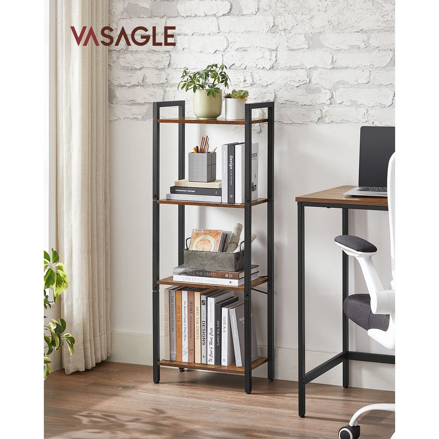 4-Tier Tall Bookshelf with Steel Frame