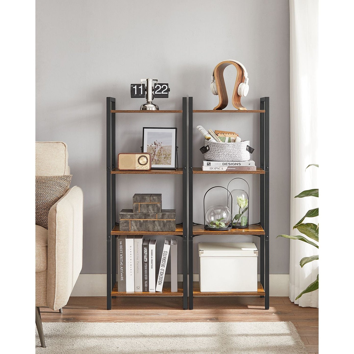 4-Tier Tall Bookshelf with Steel Frame