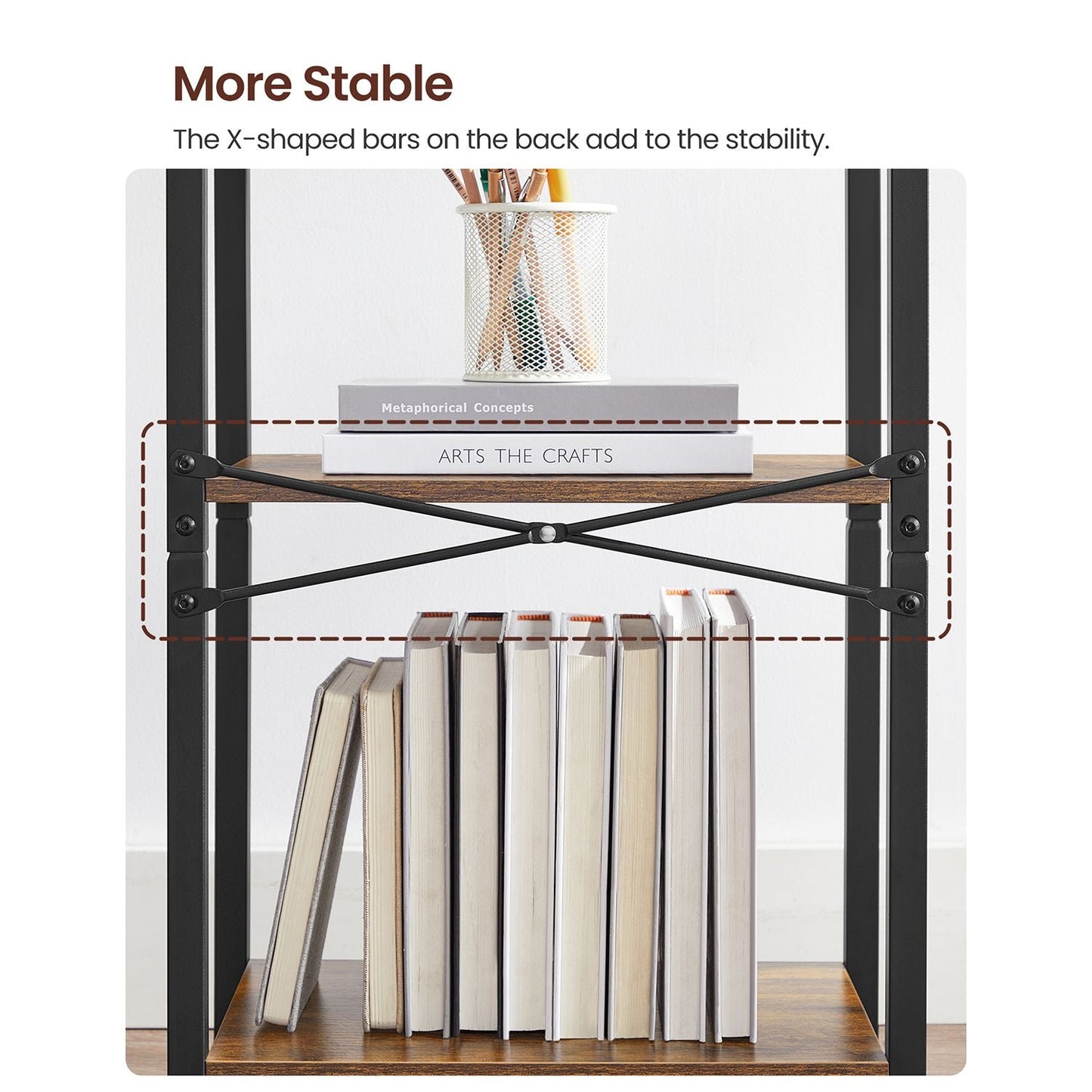 4-Tier Tall Bookshelf with Steel Frame