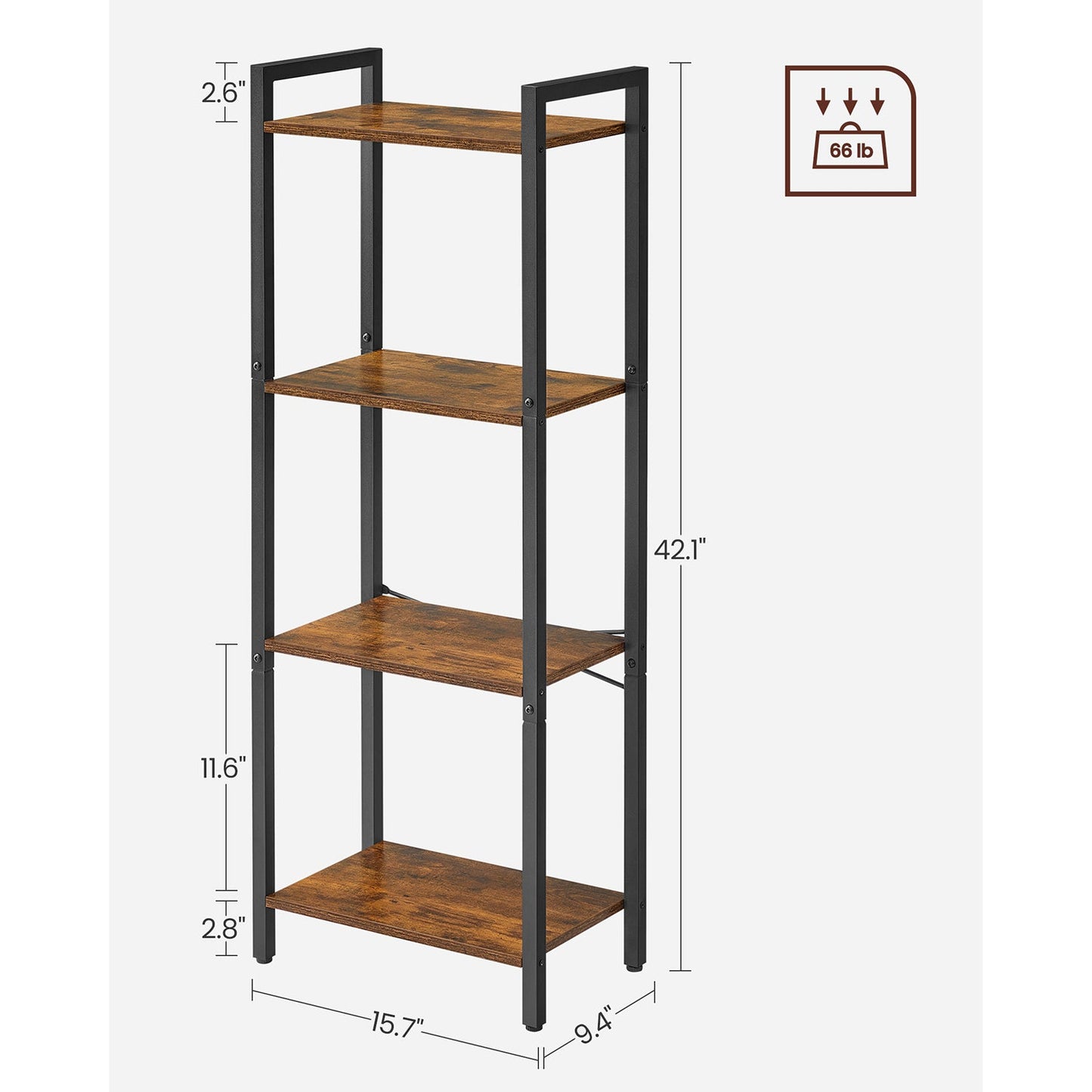 4-Tier Tall Bookshelf with Steel Frame