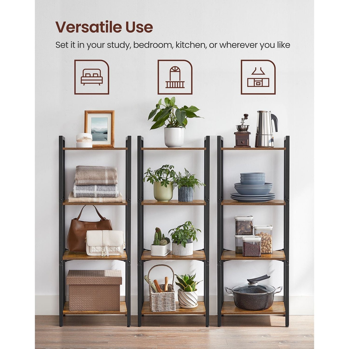 4-Tier Tall Bookshelf with Steel Frame