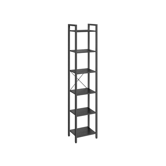 6-Tier TNarrow Bookcase with Steel Frame