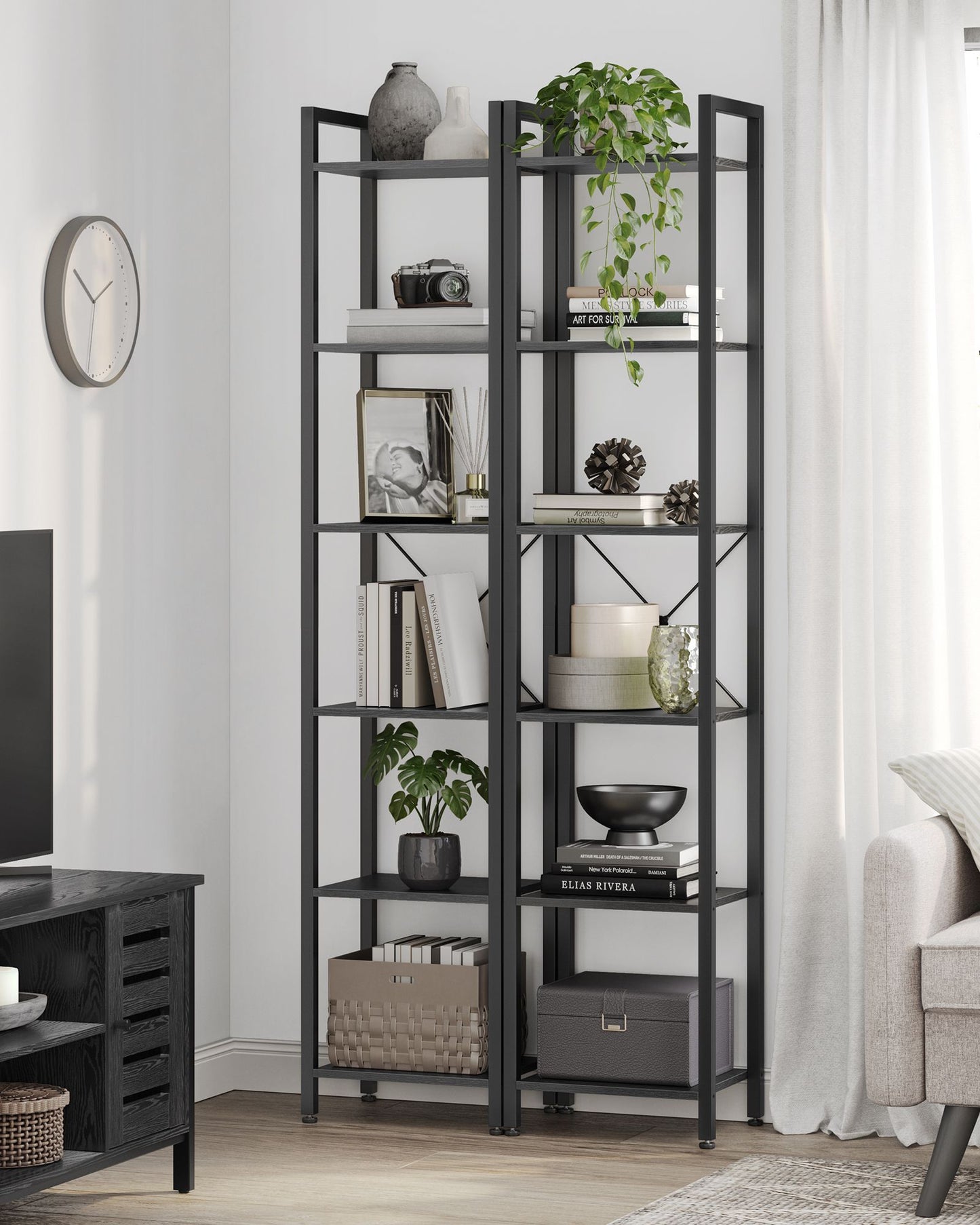 6-Tier TNarrow Bookcase with Steel Frame
