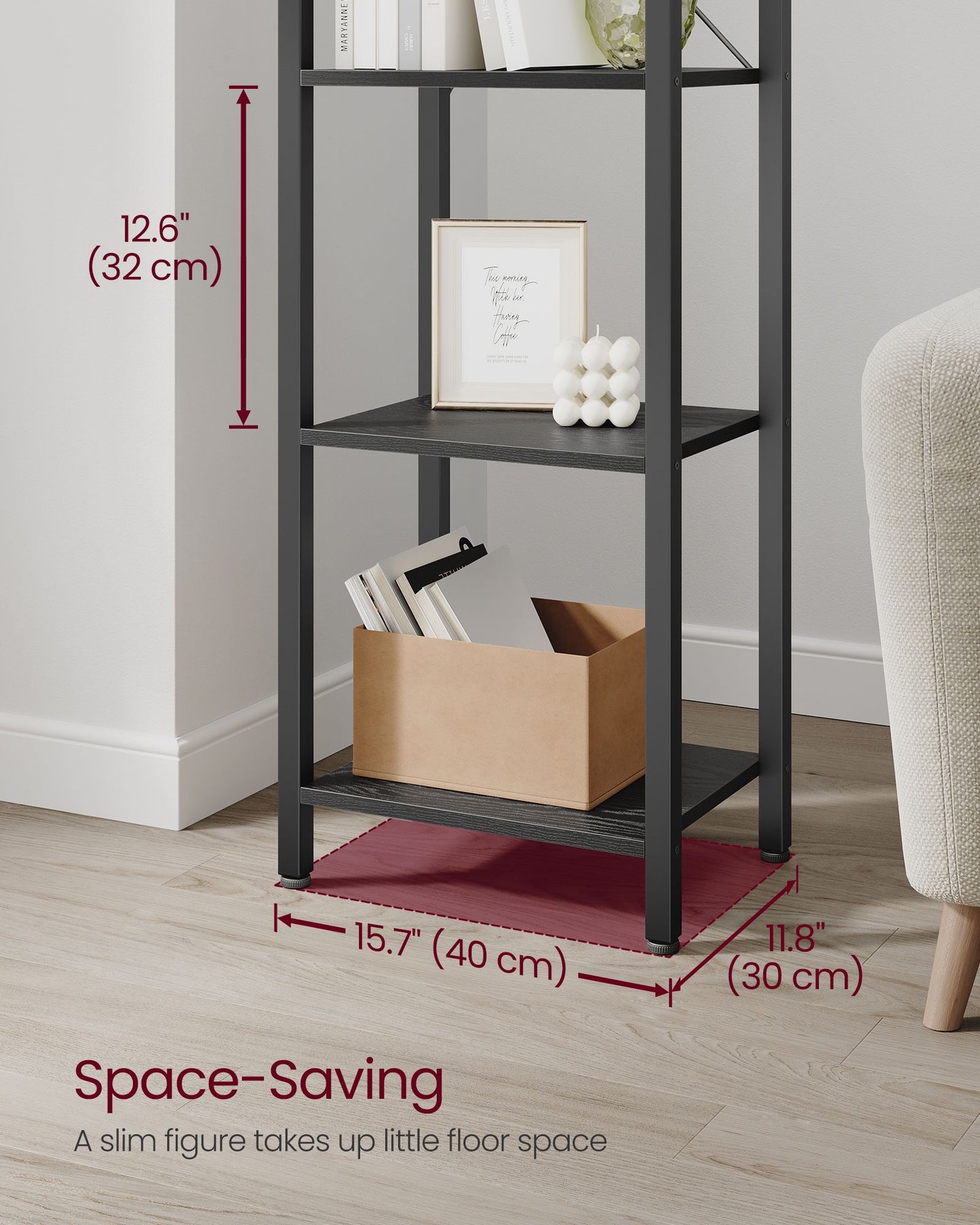6-Tier TNarrow Bookcase with Steel Frame