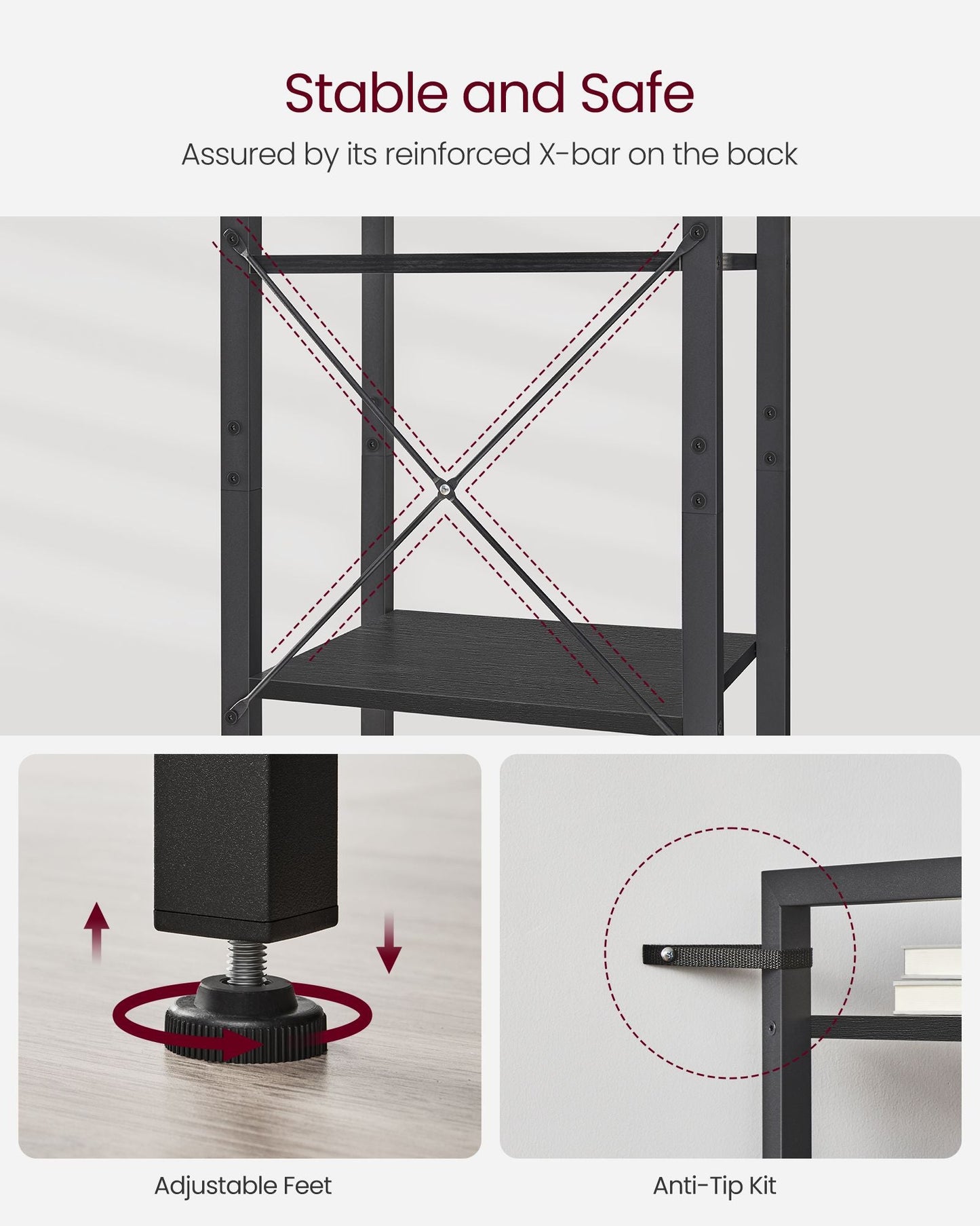 6-Tier TNarrow Bookcase with Steel Frame
