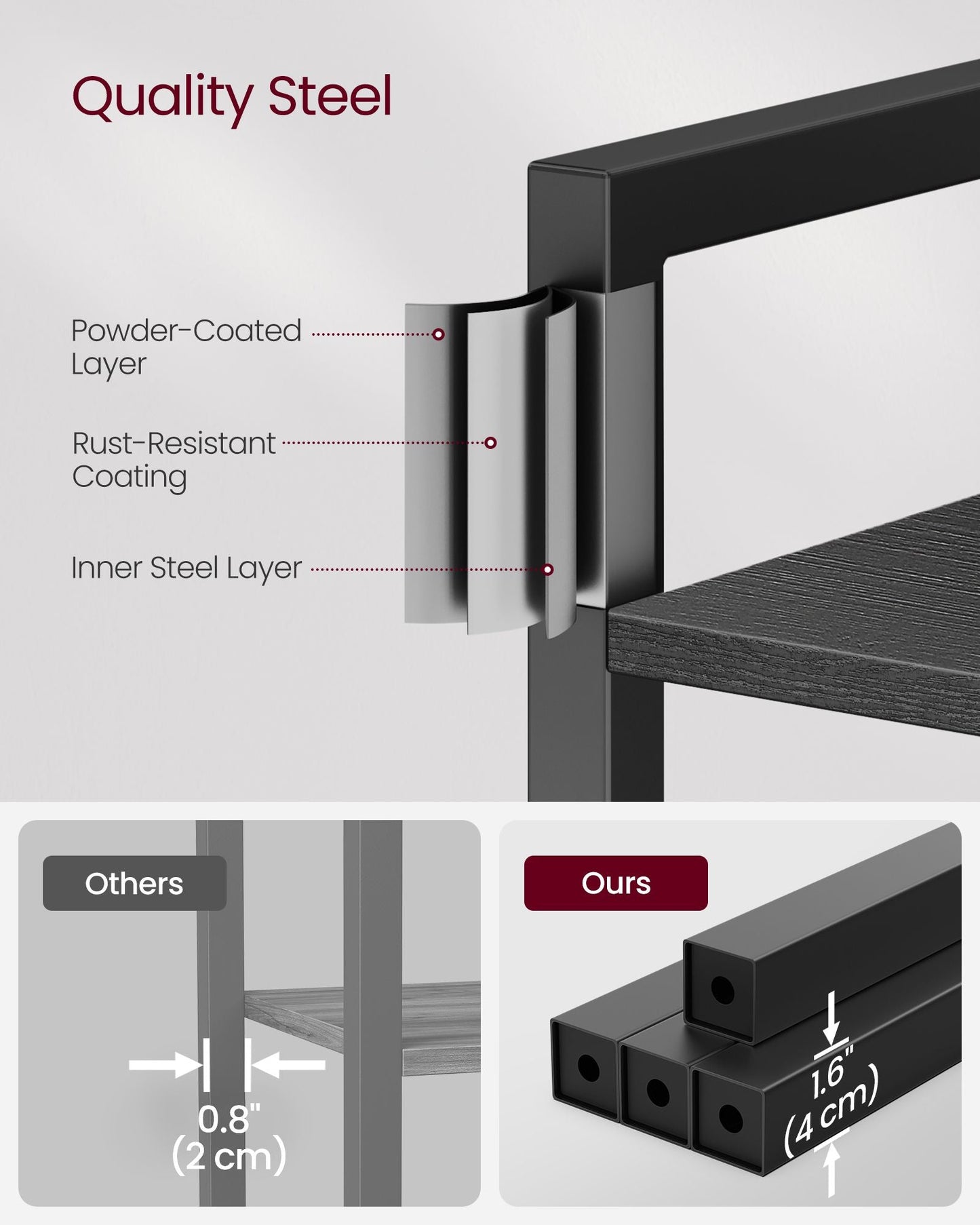 6-Tier TNarrow Bookcase with Steel Frame