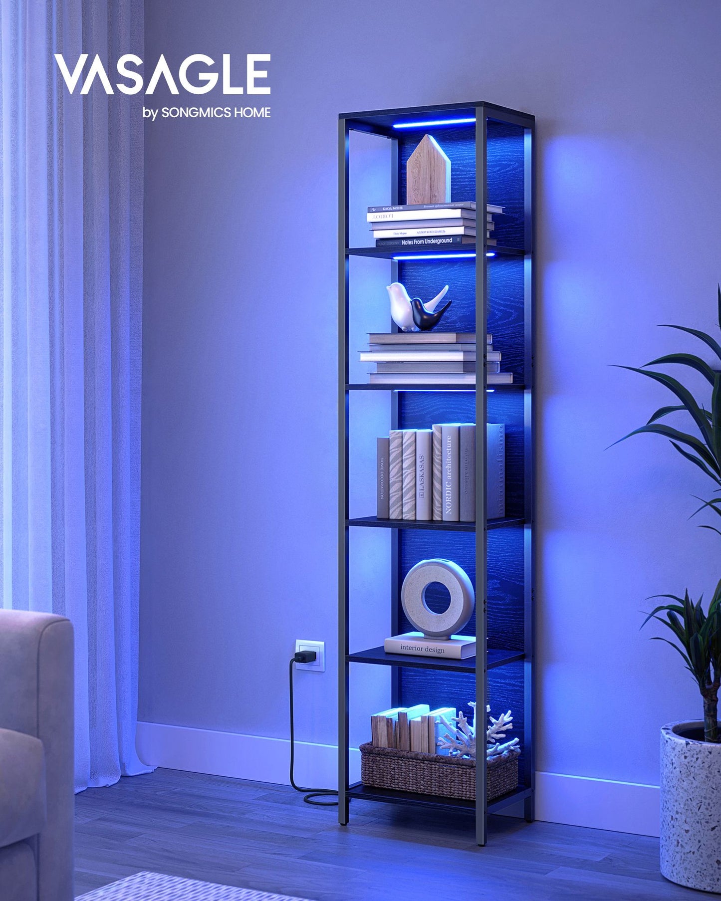 6-Tier LED Bookshelf with Dimmable Lights