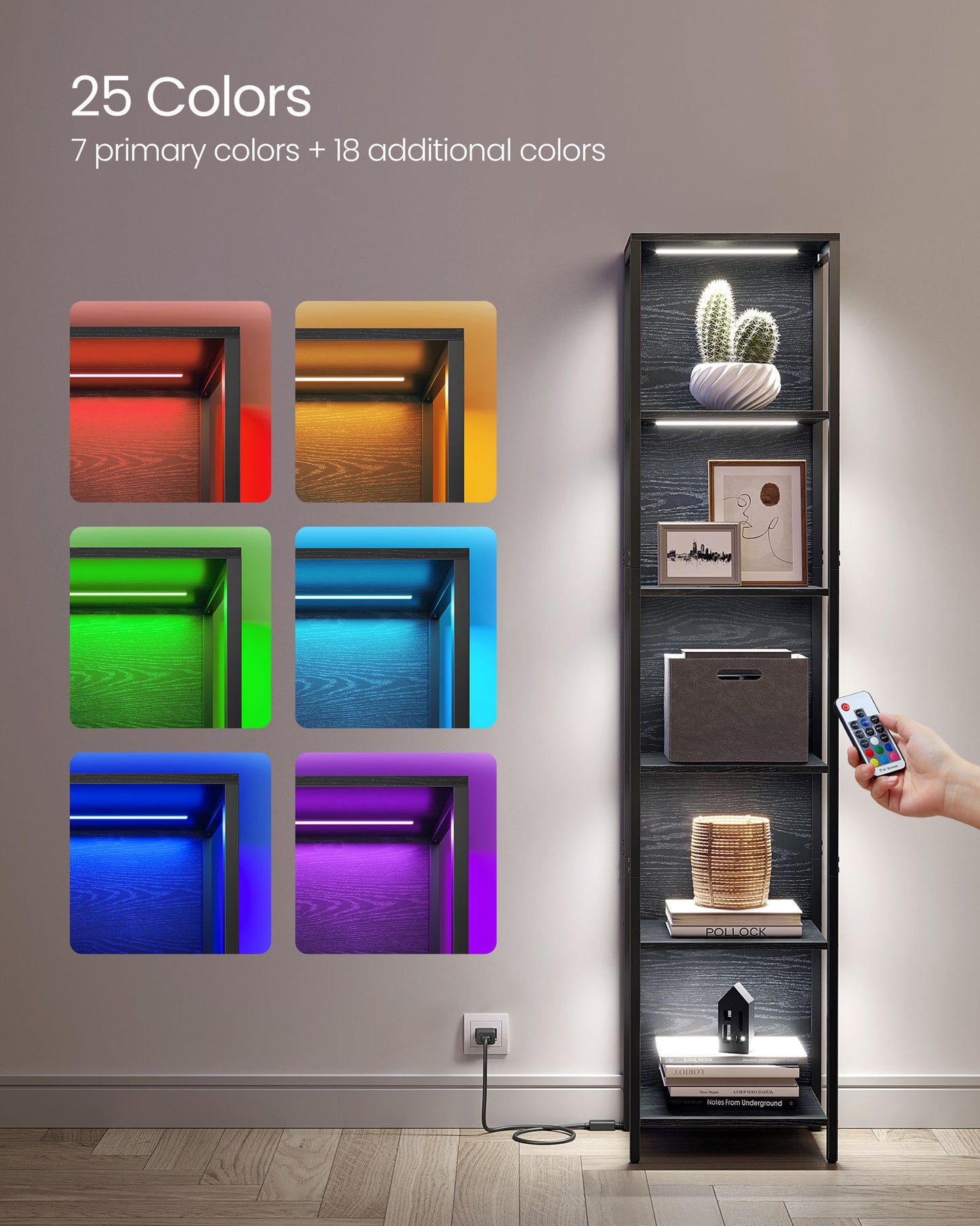 6-Tier LED Bookshelf with Dimmable Lights