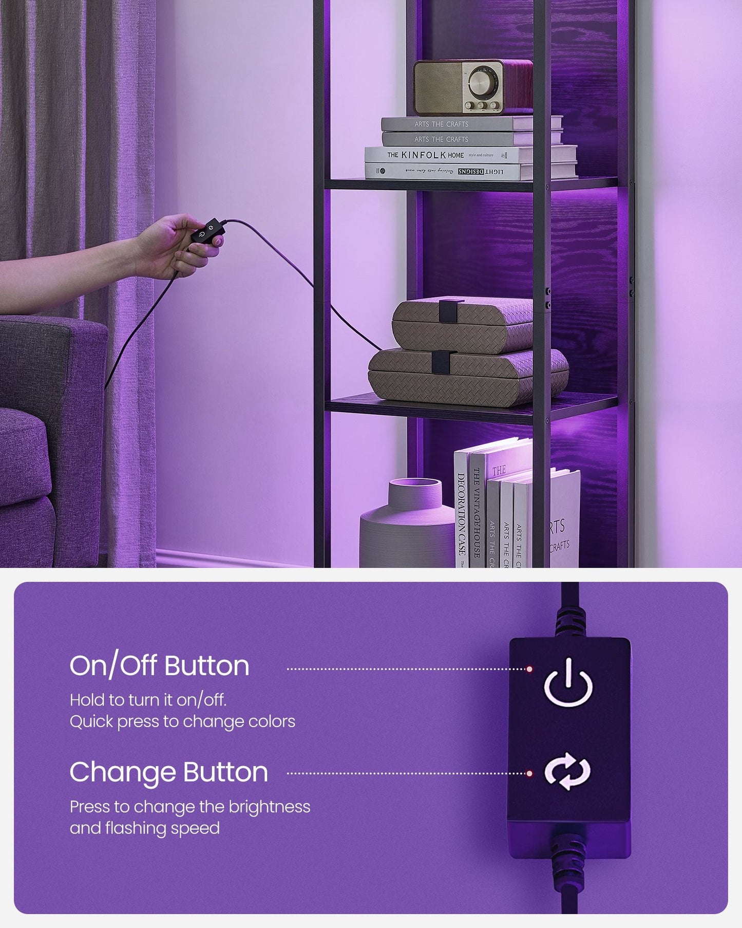 6-Tier LED Bookshelf with Dimmable Lights