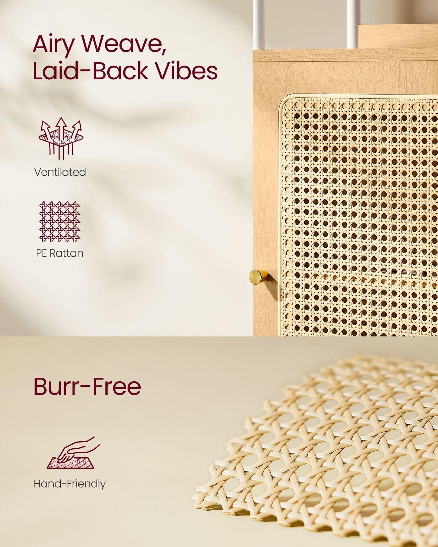 6-Tier Bookcase with Rattan-Like Door