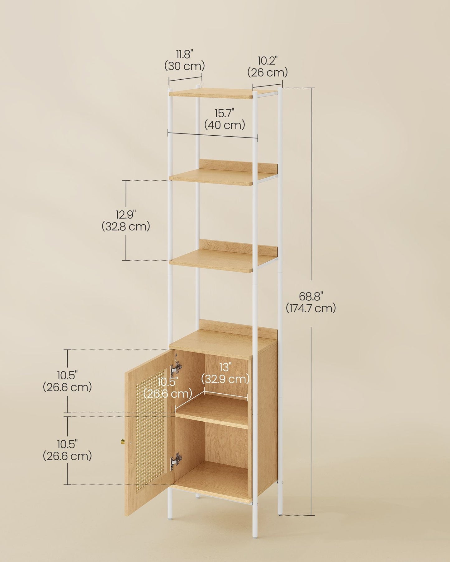 6-Tier Bookcase with Rattan-Like Door
