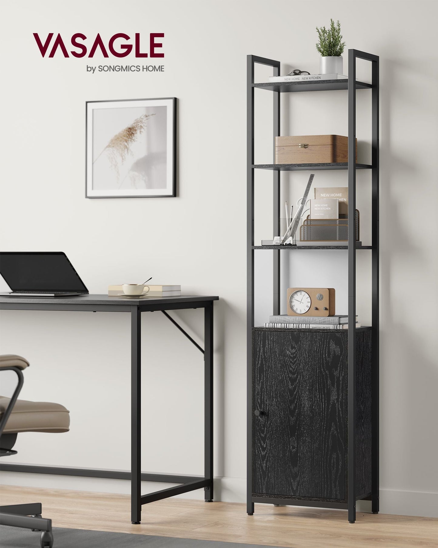 6-Tier Tall Bookcase with Door