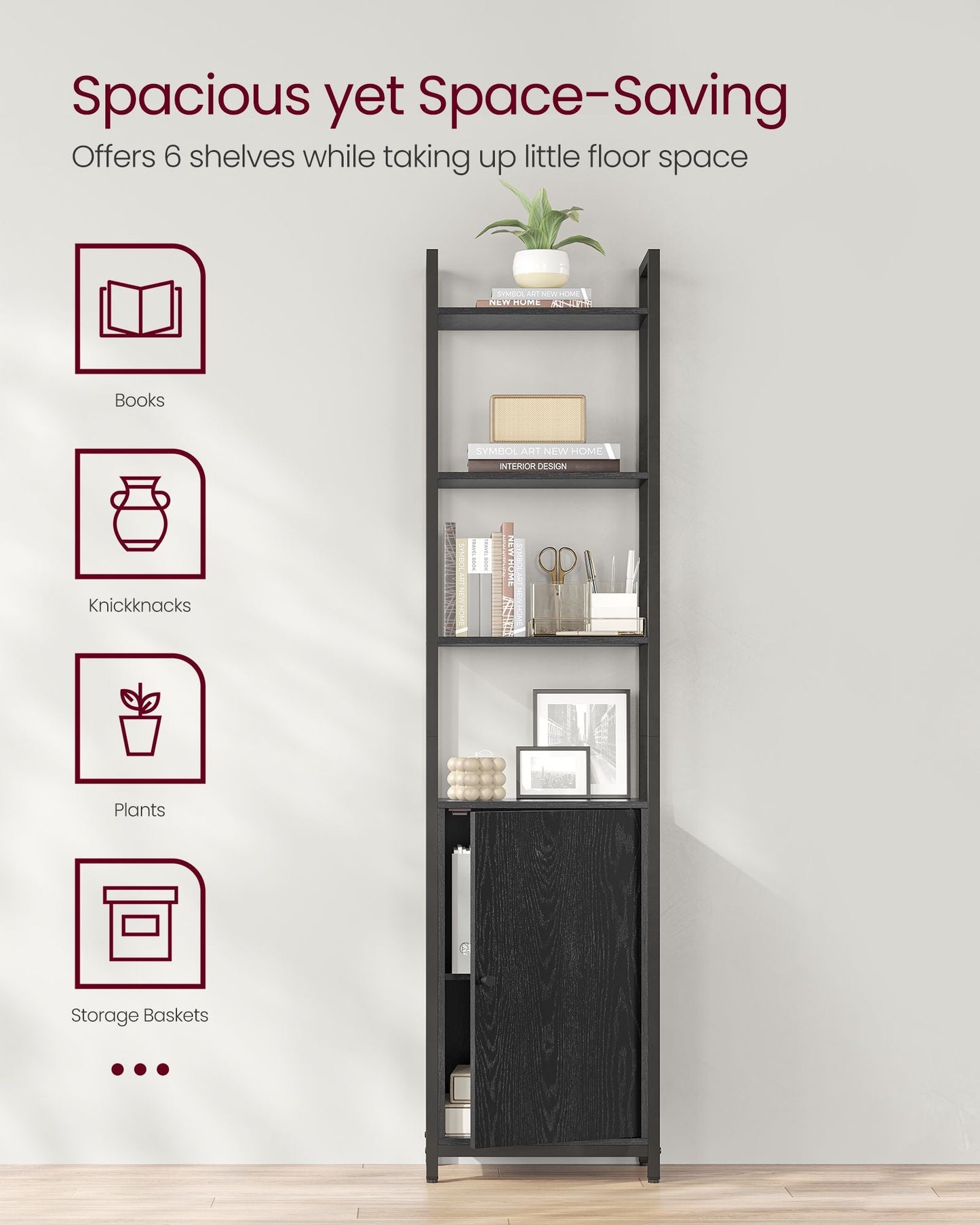 6-Tier Tall Bookcase with Door