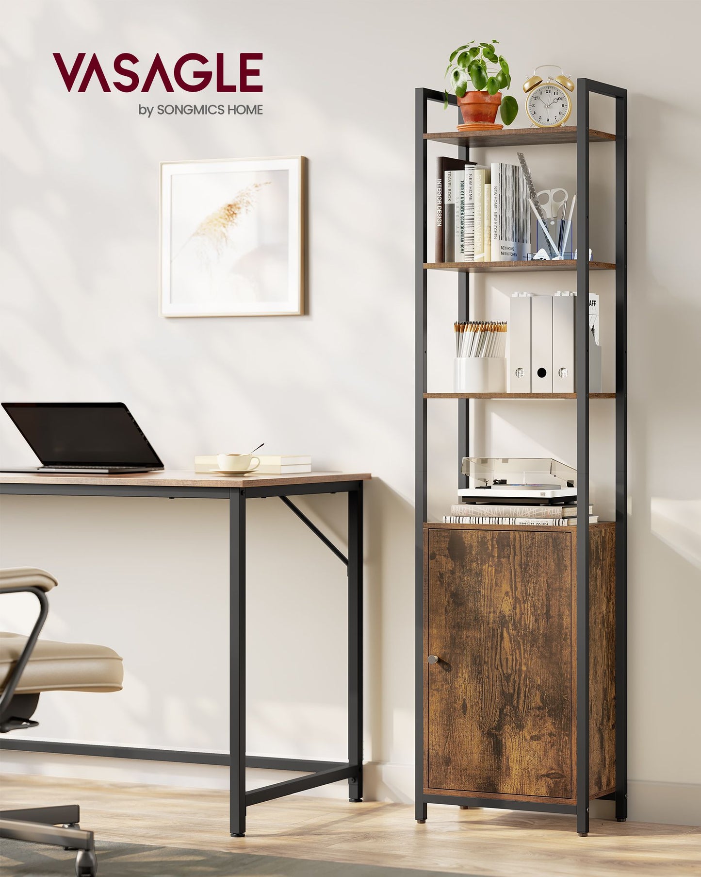 6-Tier Tall Bookcase with Door