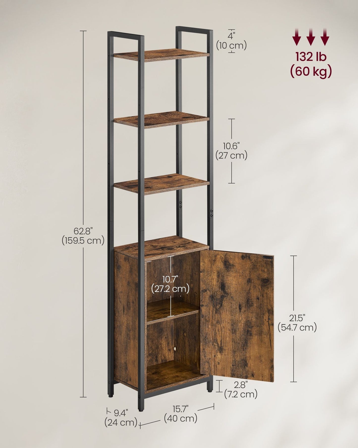 6-Tier Tall Bookcase with Door