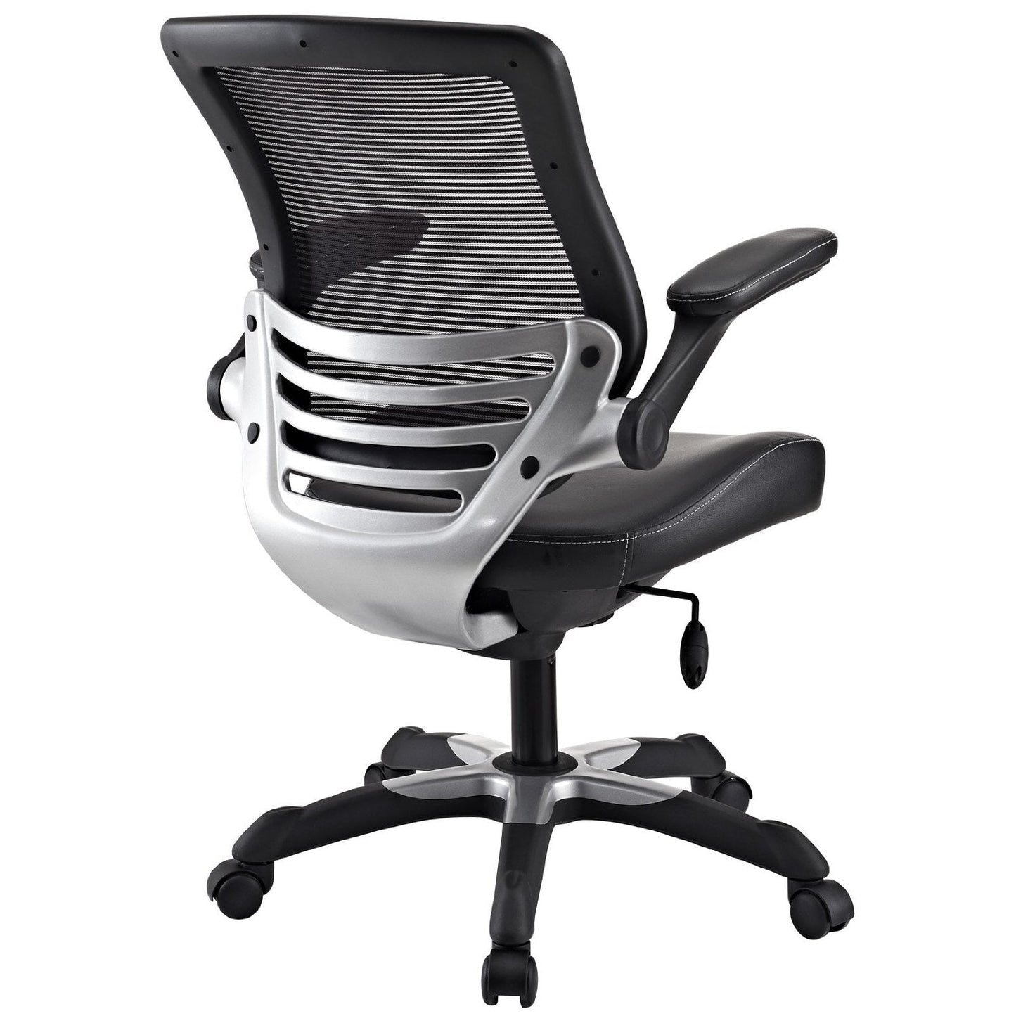 Black office chair with mesh backrest on a white background