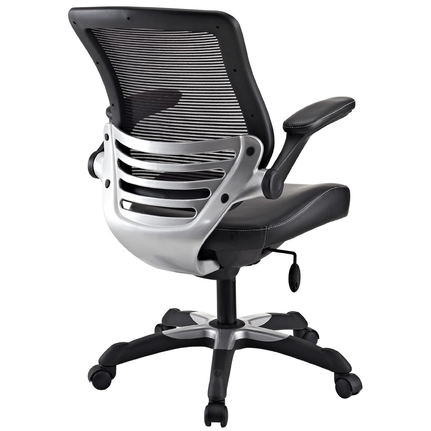 Black office chair with mesh backrest on a white background