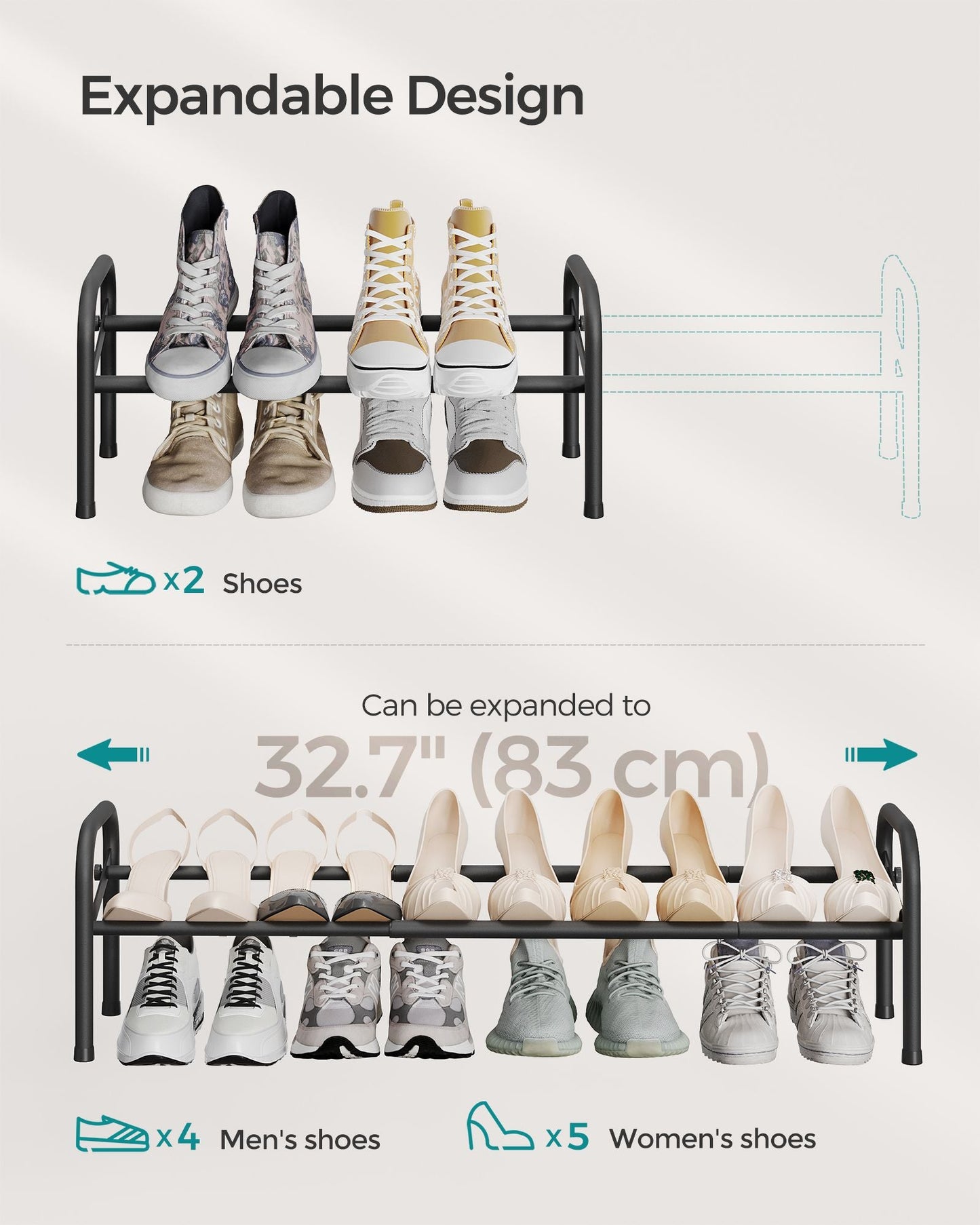 1 Tier Expandable Shoe Rack, Holds up to 10 Pairs of Shoes