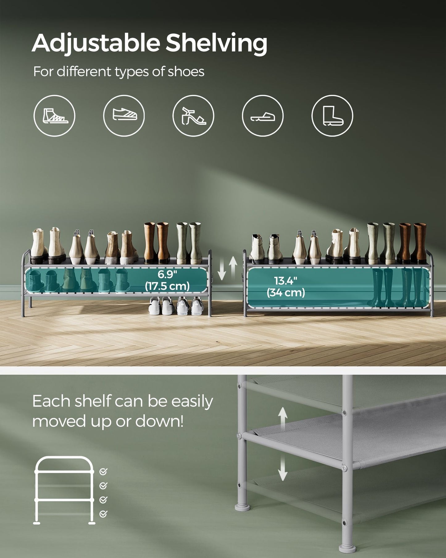 2 Tier Shoe Organizer Holds up to 12 Pairs of Shoes